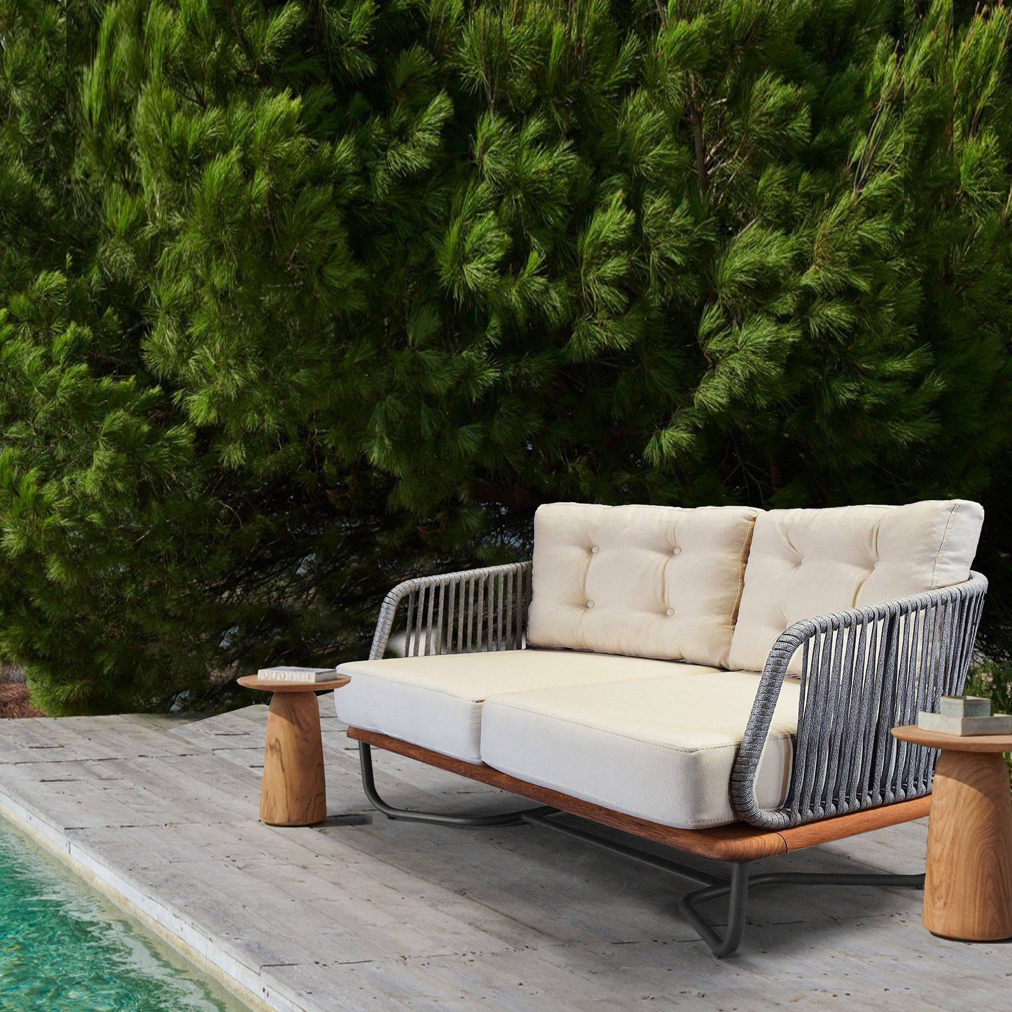 Forsa Solid Teak Wood And Aluminum Outdoor Sofa 1836462 (Mythra Sofa) -  Outdoor Sofas - ebarza Furniture UAE | Shop Modern Furniture in Abu Dhabi & Dubai - مفروشات ايبازرا في الامارات | تسوق اثاث عصري وديكورات مميزة في دبي وابوظبي