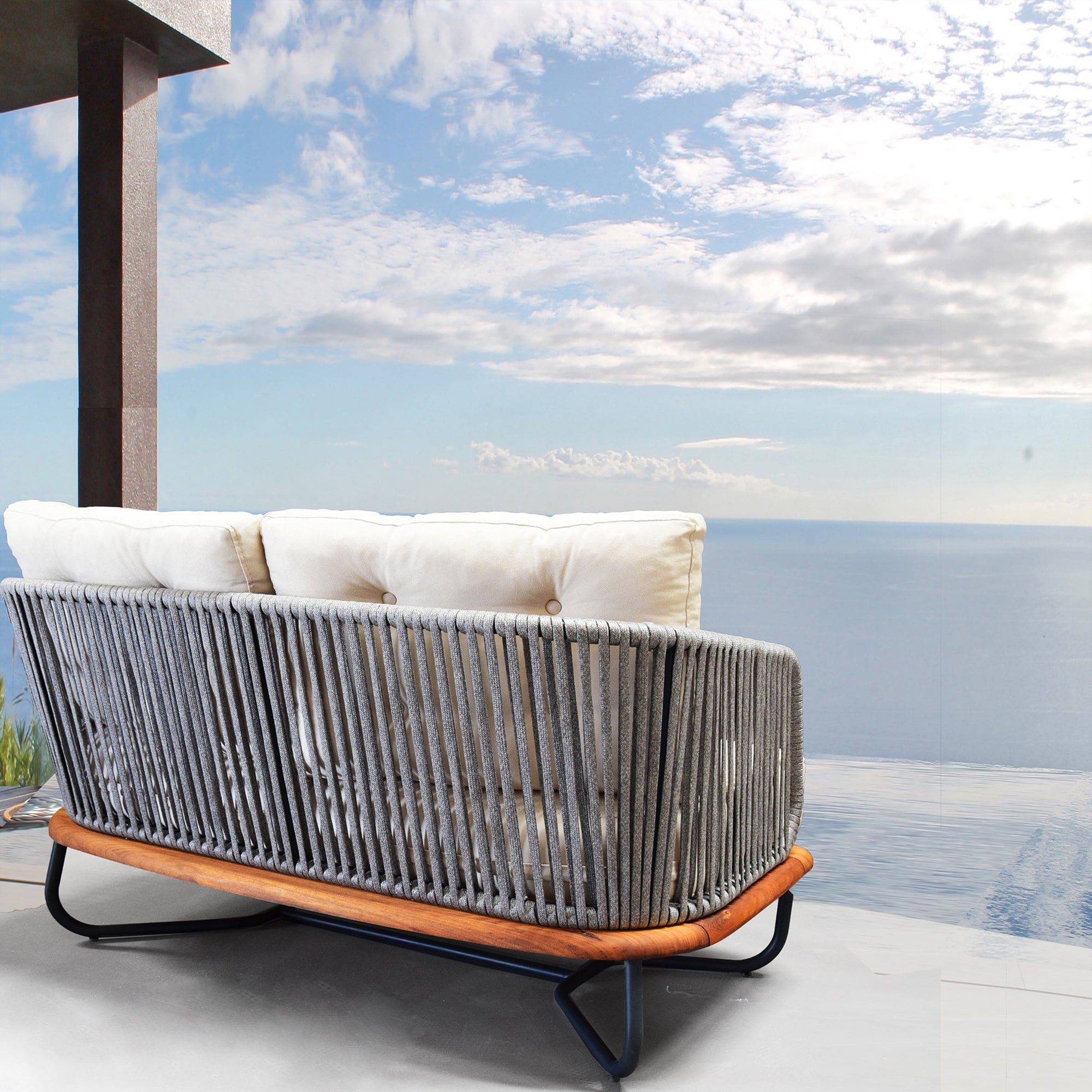 Forsa Solid Teak Wood And Aluminum Outdoor Sofa 1836462 (Mythra Sofa) -  Outdoor Sofas - ebarza Furniture UAE | Shop Modern Furniture in Abu Dhabi & Dubai - مفروشات ايبازرا في الامارات | تسوق اثاث عصري وديكورات مميزة في دبي وابوظبي