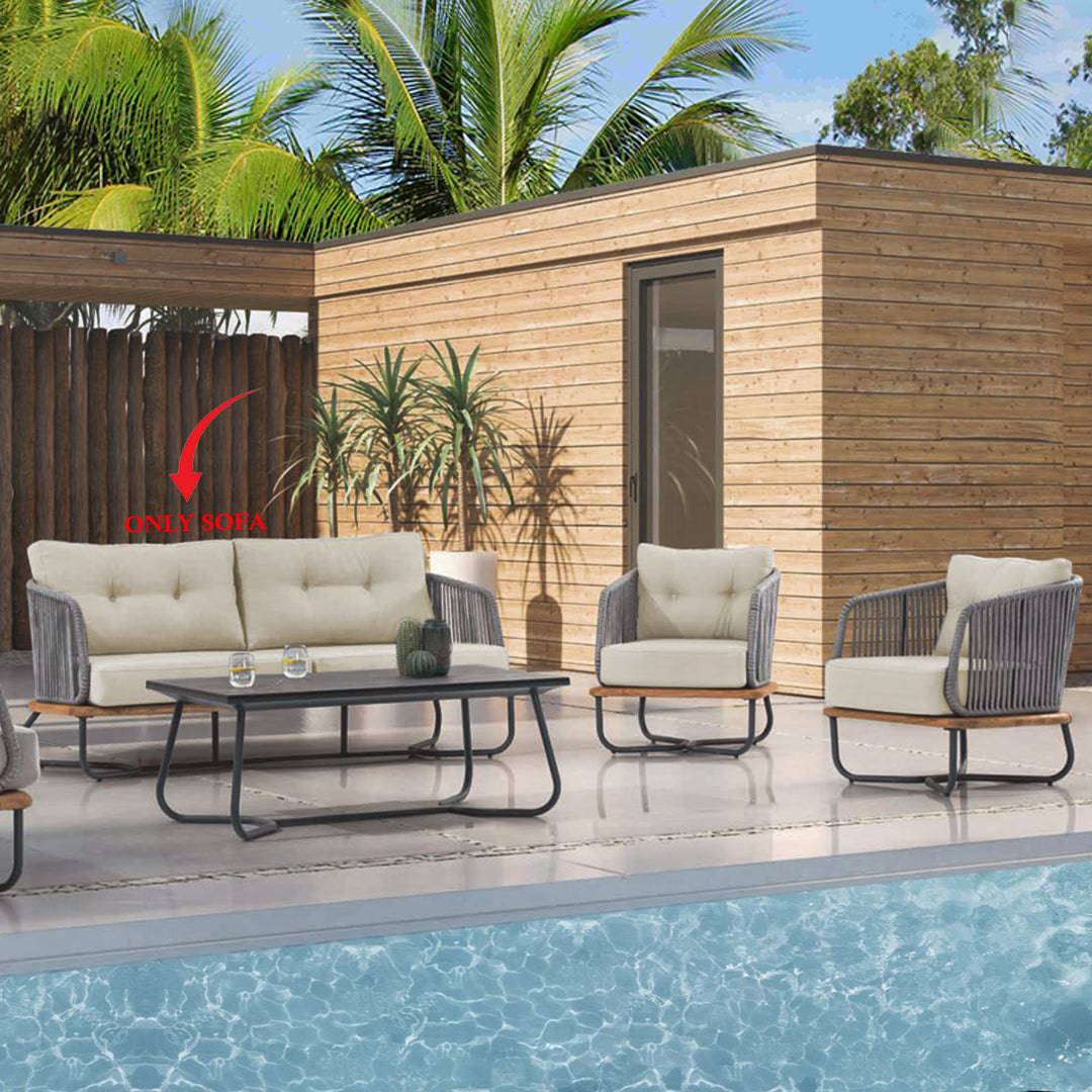 Forsa Solid Teak Wood And Aluminum Outdoor Sofa 1836462 (Mythra Sofa) -  Outdoor Sofas - ebarza Furniture UAE | Shop Modern Furniture in Abu Dhabi & Dubai - مفروشات ايبازرا في الامارات | تسوق اثاث عصري وديكورات مميزة في دبي وابوظبي