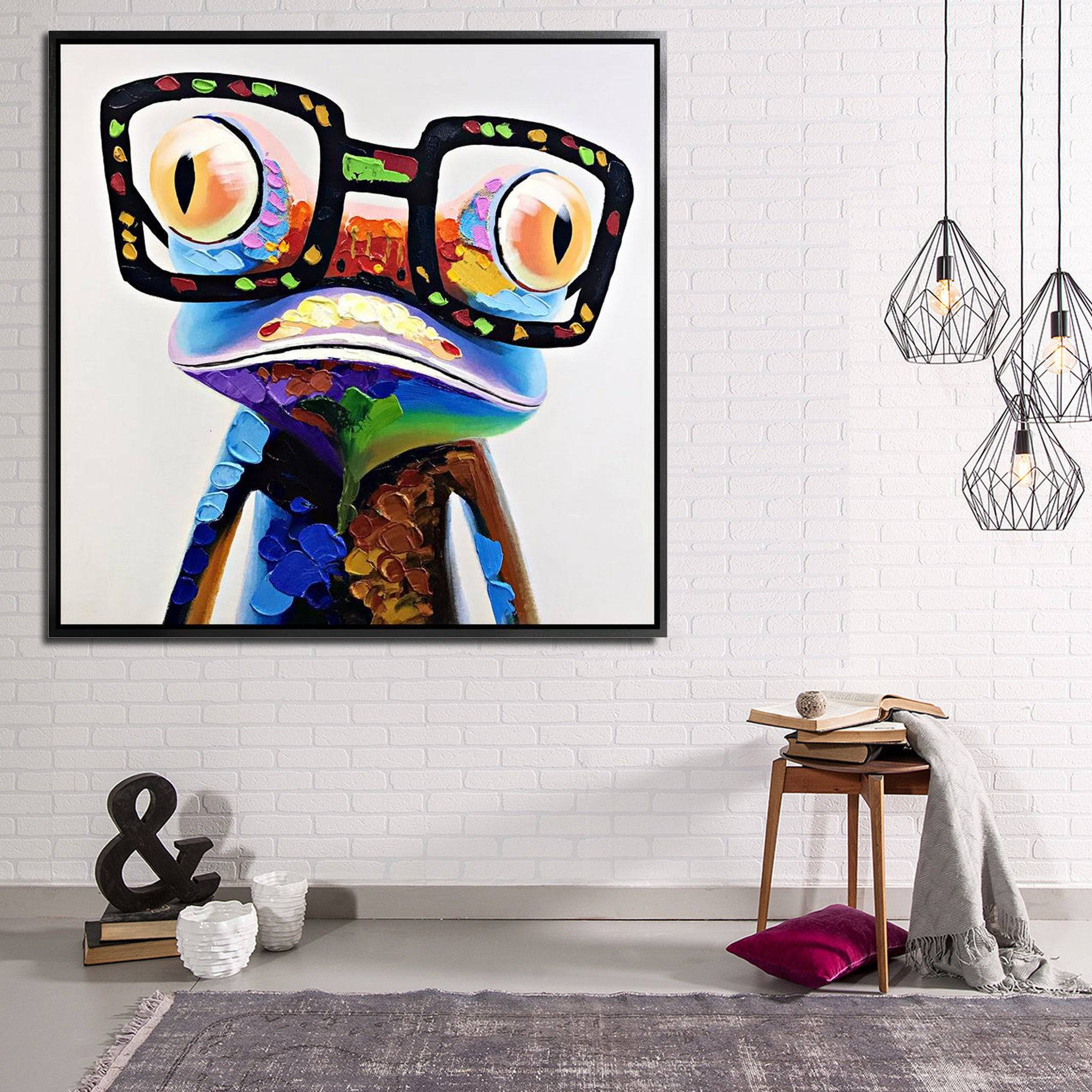 Funky Frog Hand Painted Art Painting With Frame 105X105 CM Soap0005 - Paintings - ebarza Furniture UAE | Shop Modern Furniture in Abu Dhabi & Dubai - مفروشات ايبازرا في الامارات | تسوق اثاث عصري وديكورات مميزة في دبي وابوظبي