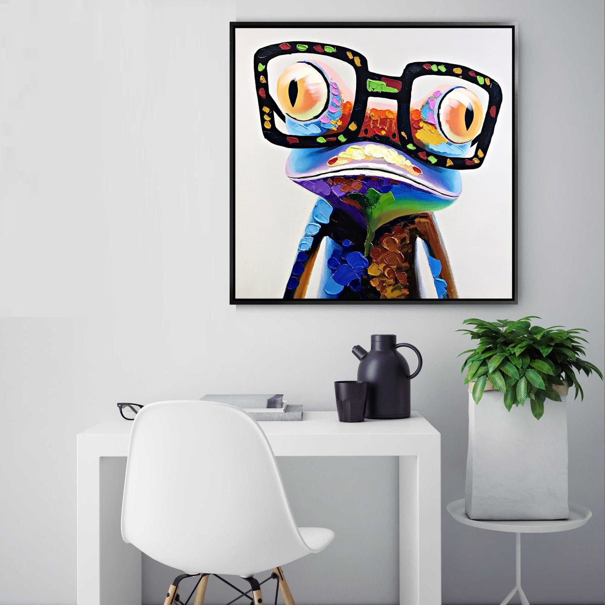 Funky Frog Hand Painted Art Painting With Frame 67X67 Cm Soap0006 - Paintings - ebarza Furniture UAE | Shop Modern Furniture in Abu Dhabi & Dubai - مفروشات ايبازرا في الامارات | تسوق اثاث عصري وديكورات مميزة في دبي وابوظبي