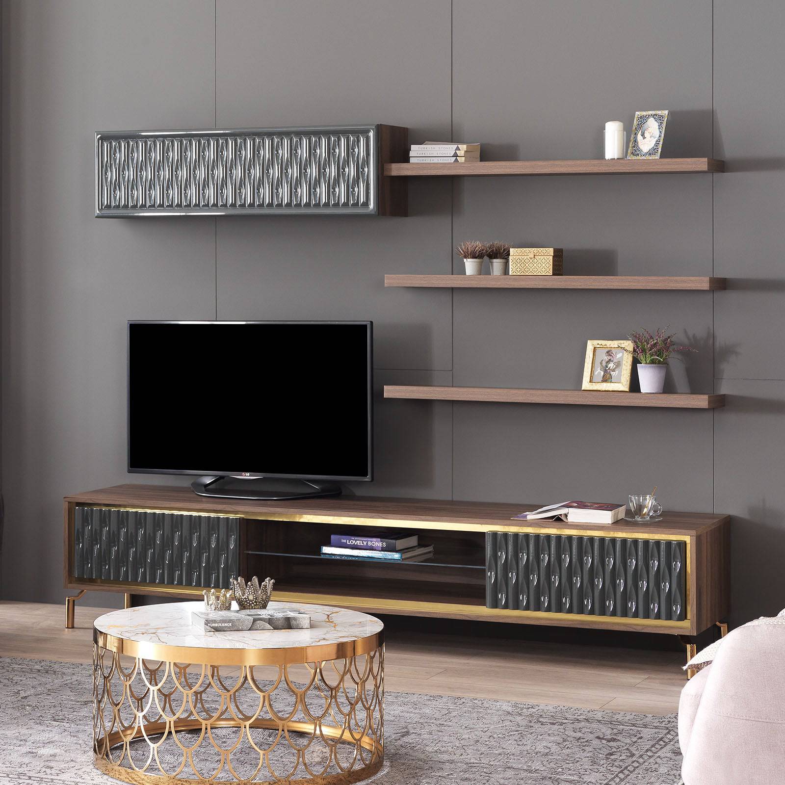 Gold Tv Unit Gold0052 - TV Units - ebarza Furniture UAE | Shop Modern Furniture in Abu Dhabi & Dubai - مفروشات ايبازرا في الامارات | تسوق اثاث عصري وديكورات مميزة في دبي وابوظبي