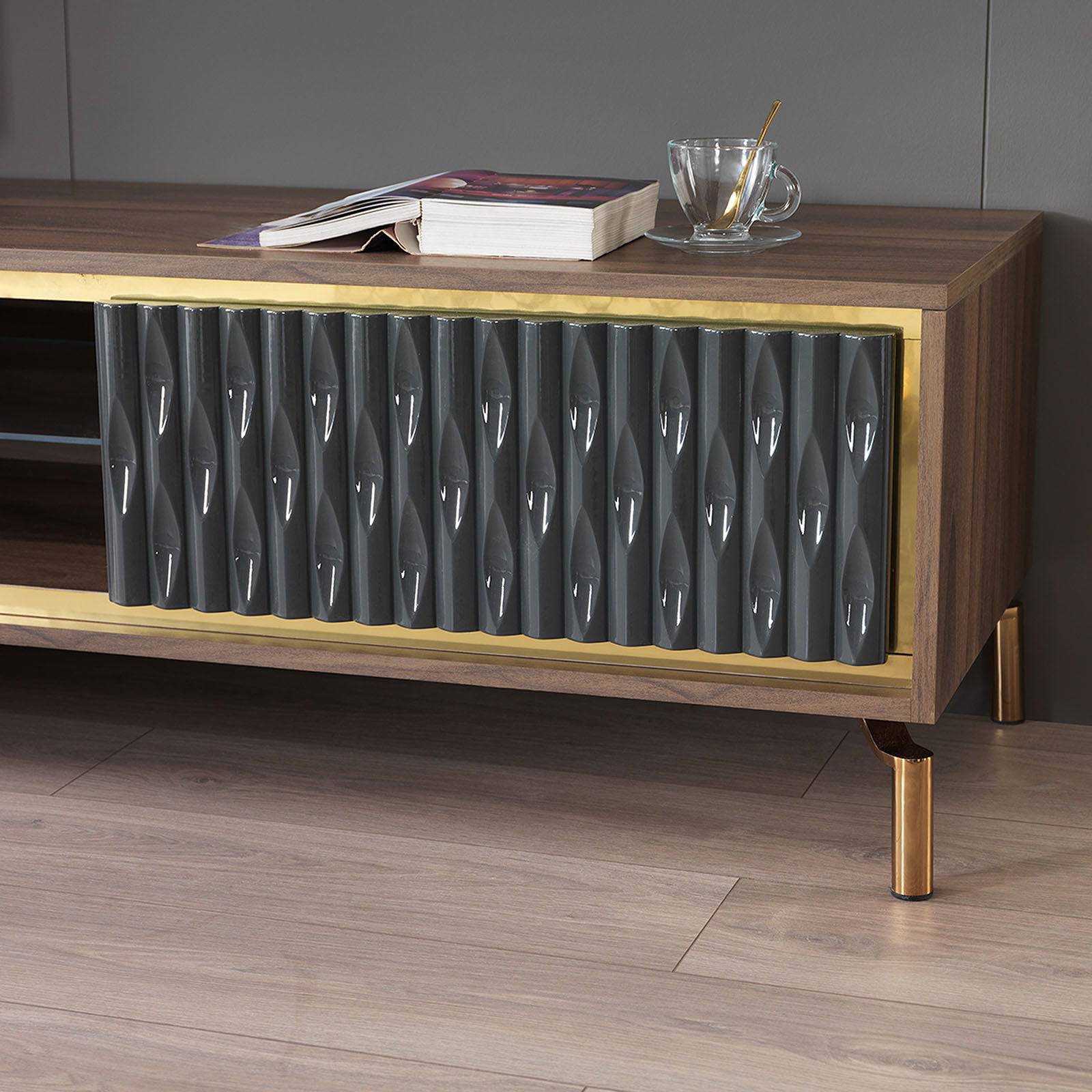 Gold Tv Unit Gold0052 - TV Units - ebarza Furniture UAE | Shop Modern Furniture in Abu Dhabi & Dubai - مفروشات ايبازرا في الامارات | تسوق اثاث عصري وديكورات مميزة في دبي وابوظبي