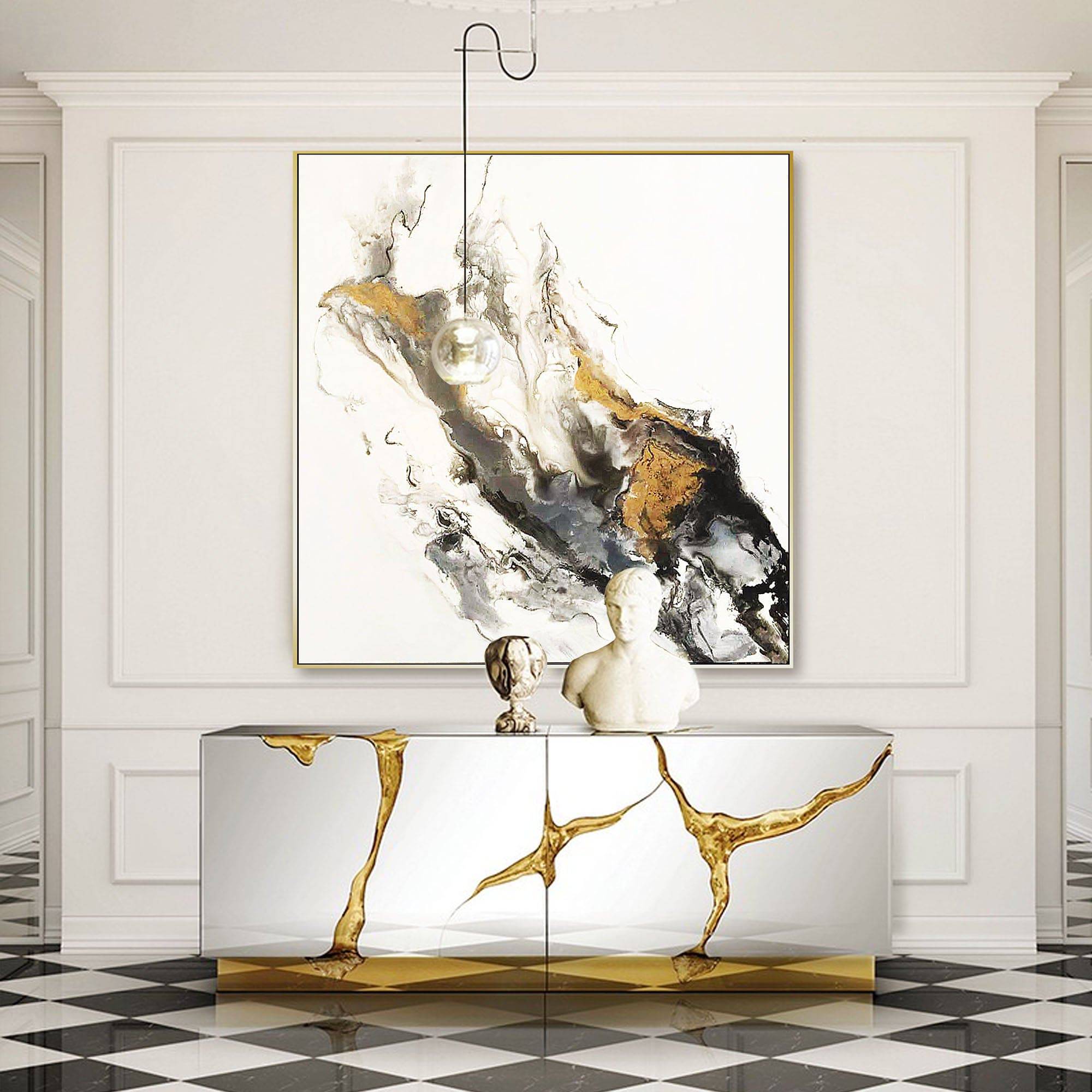 Golden Smoke Hand Painted Art Painting With Frame 140X140 Cm Soap0064 -  Paintings - ebarza Furniture UAE | Shop Modern Furniture in Abu Dhabi & Dubai - مفروشات ايبازرا في الامارات | تسوق اثاث عصري وديكورات مميزة في دبي وابوظبي