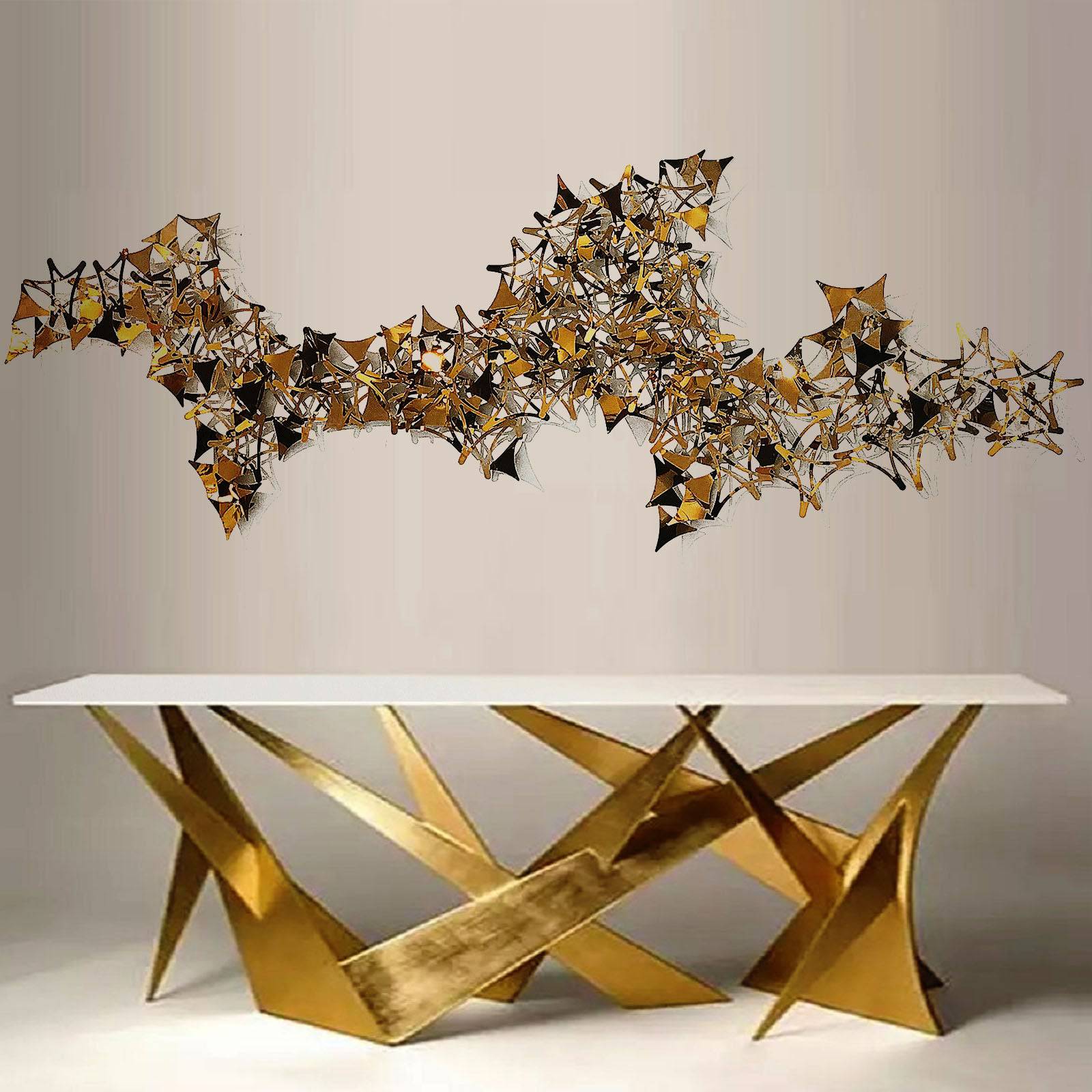 Golden Stars Handcrafted Stainless Steel Artwork Z08021- Bg202032 - Artwork - ebarza Furniture UAE | Shop Modern Furniture in Abu Dhabi & Dubai - مفروشات ايبازرا في الامارات | تسوق اثاث عصري وديكورات مميزة في دبي وابوظبي
