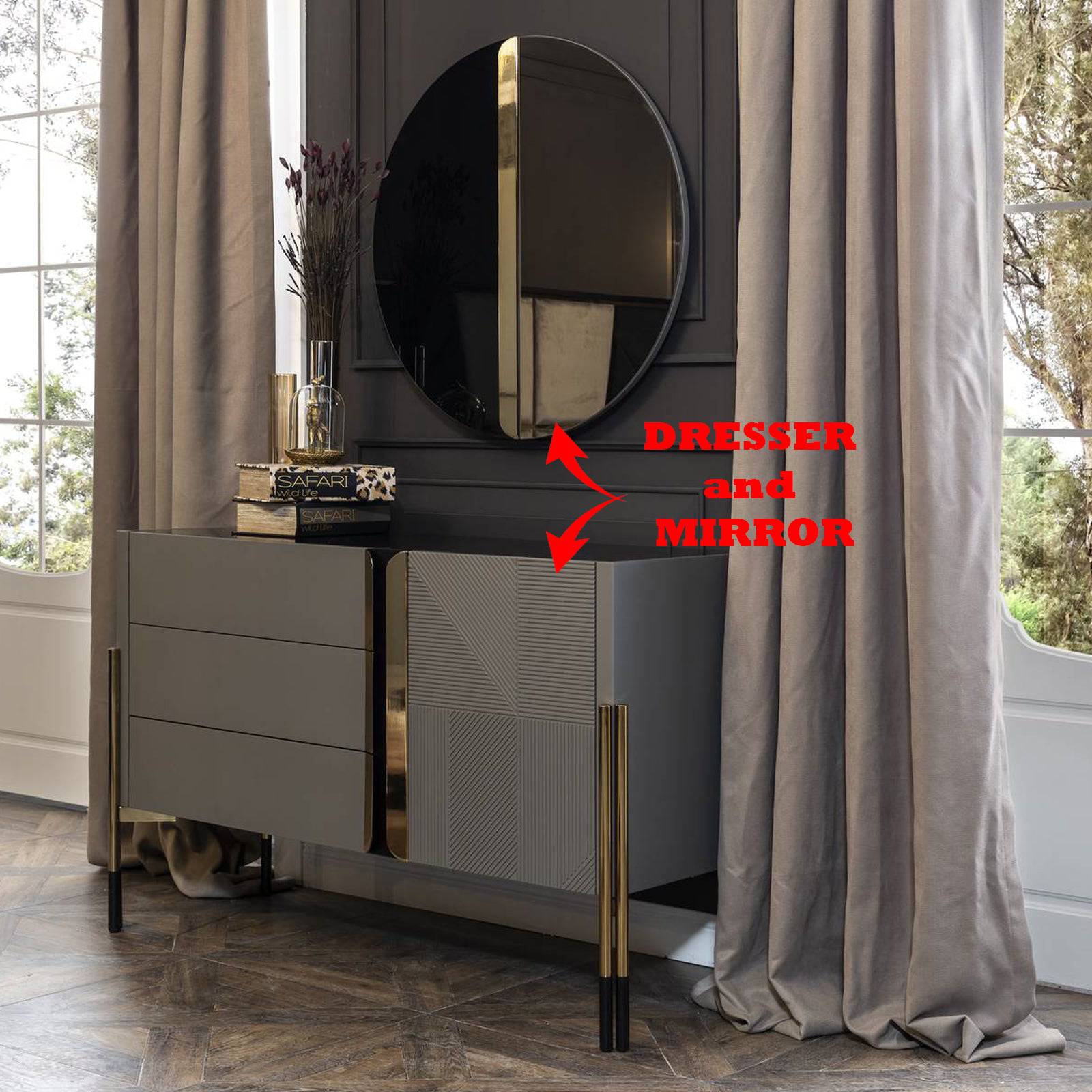 Display Item - Grey Dresser And Mirror Diva022-Dresser Nakheel - DISPLAY ITEM - ebarza Furniture UAE | Shop Modern Furniture in Abu Dhabi & Dubai - مفروشات ايبازرا في الامارات | تسوق اثاث عصري وديكورات مميزة في دبي وابوظبي