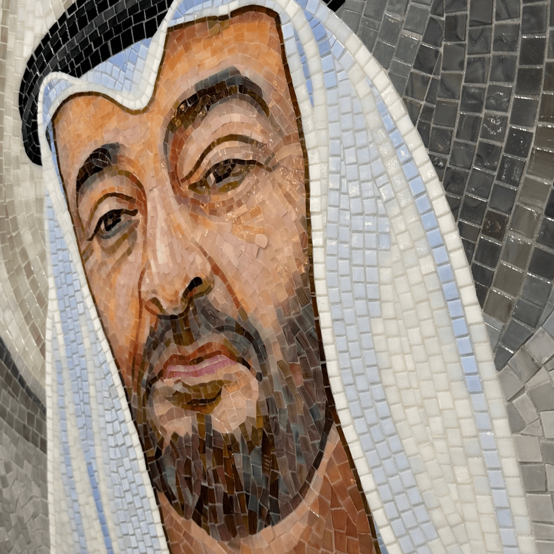 H. H. Sh Muhammad Bin Zayed & H. H. Sh Zayed Al Nahyan  Handmade Ice Jade Mosaic With Golden Frame 120X160 Cm Qp104 -  Paintings - ebarza Furniture UAE | Shop Modern Furniture in Abu Dhabi & Dubai - مفروشات ايبازرا في الامارات | تسوق اثاث عصري وديكورات مميزة في دبي وابوظبي