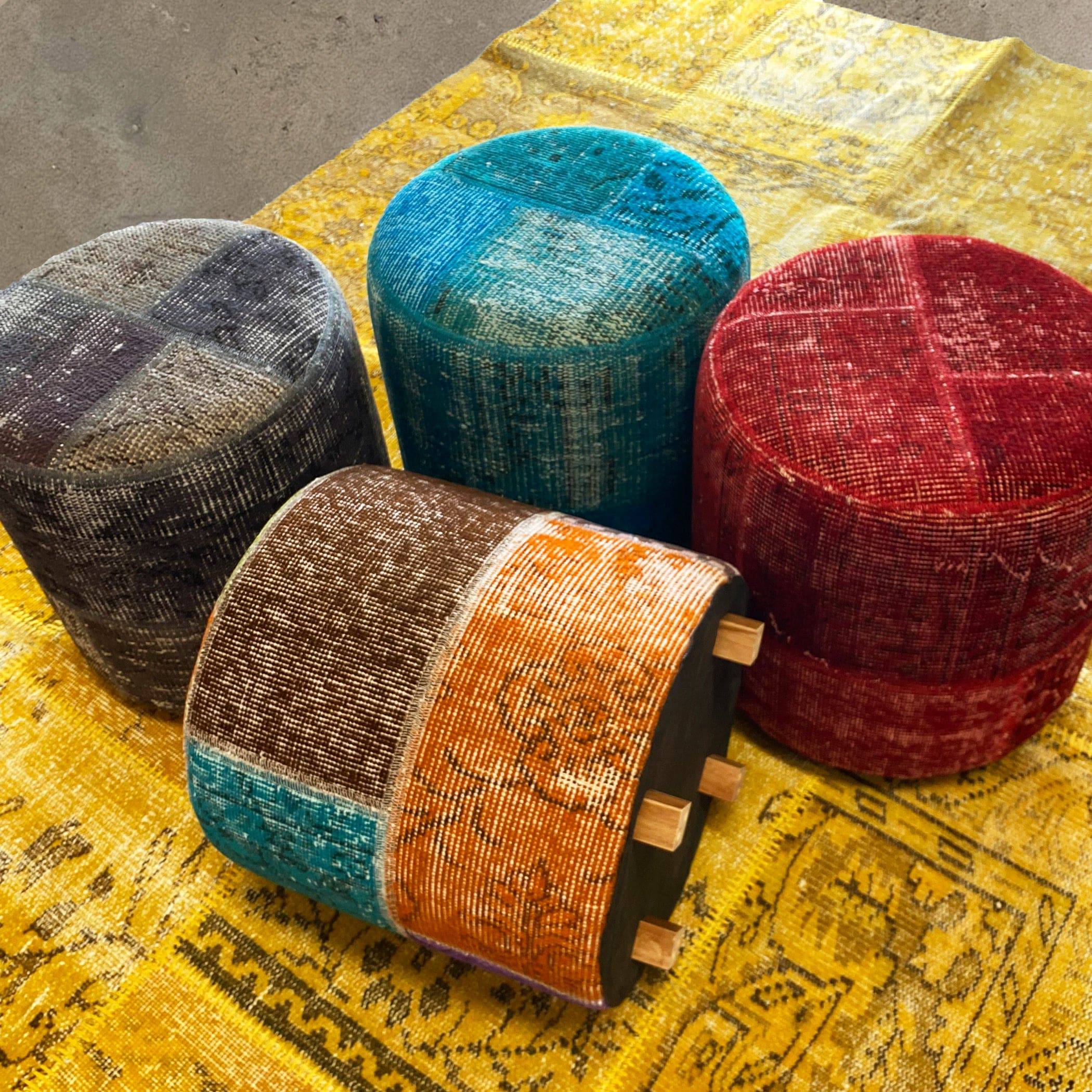 Hali X-Bursa Handmade Over Dyed Pouf Multi001 -  Poufs - ebarza Furniture UAE | Shop Modern Furniture in Abu Dhabi & Dubai - مفروشات ايبازرا في الامارات | تسوق اثاث عصري وديكورات مميزة في دبي وابوظبي