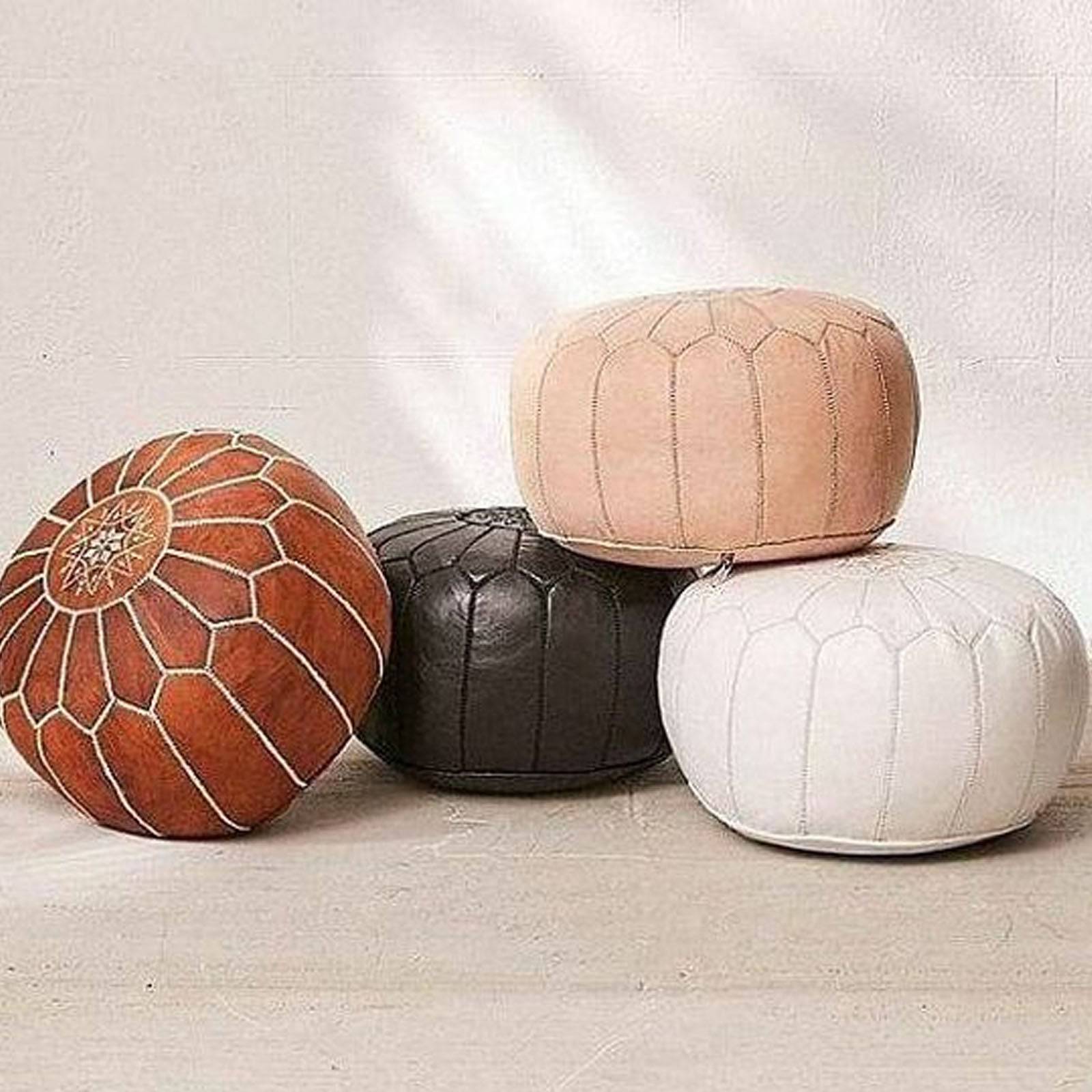 Handmade Genuine Leather Moroccan Style Pouf Pouf Morocco-Pink - Poufs - ebarza Furniture UAE | Shop Modern Furniture in Abu Dhabi & Dubai - مفروشات ايبازرا في الامارات | تسوق اثاث عصري وديكورات مميزة في دبي وابوظبي