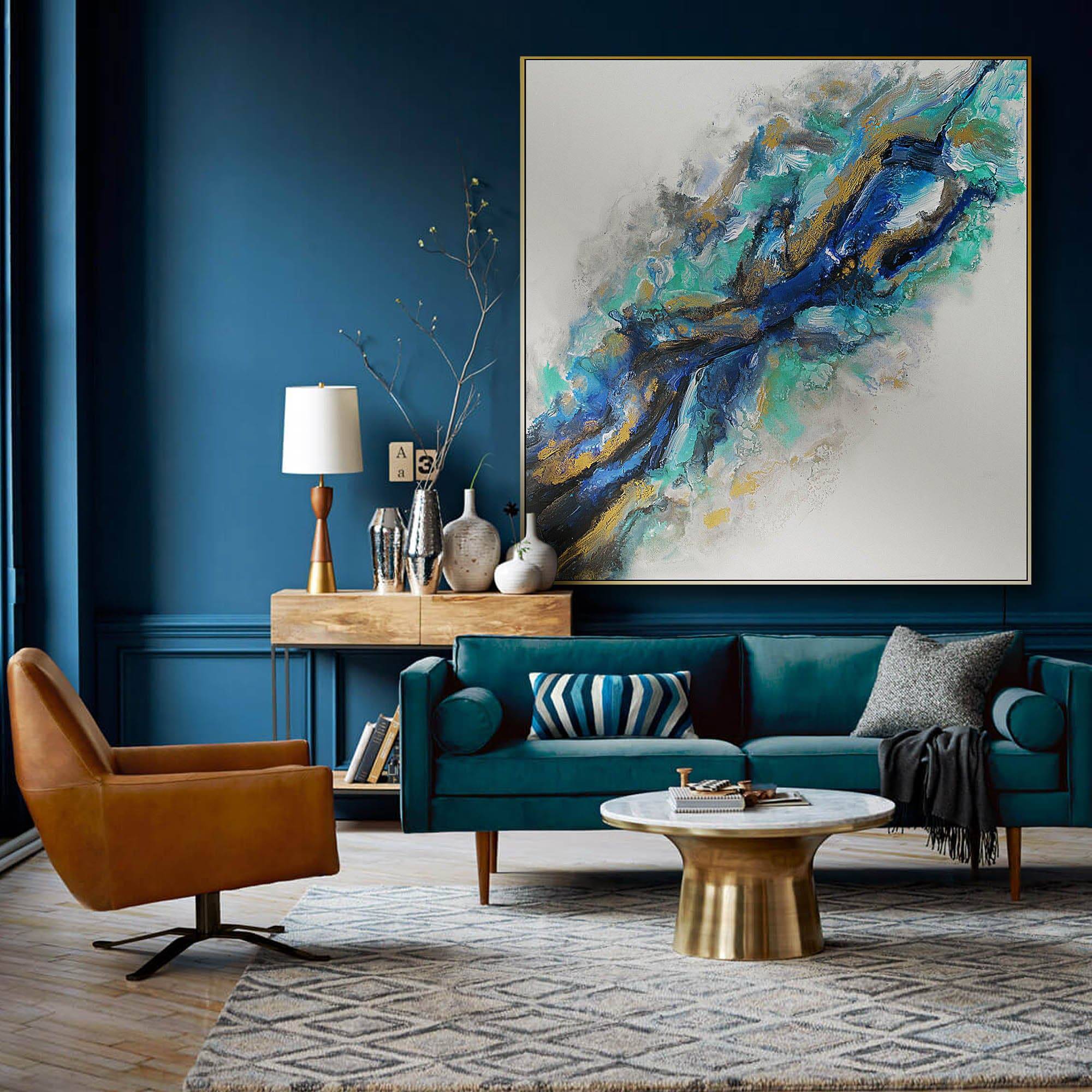 Ice Crack Hand Painted Art Painting With Frame 140X140 CM Soap0063 -  Paintings - ebarza Furniture UAE | Shop Modern Furniture in Abu Dhabi & Dubai - مفروشات ايبازرا في الامارات | تسوق اثاث عصري وديكورات مميزة في دبي وابوظبي