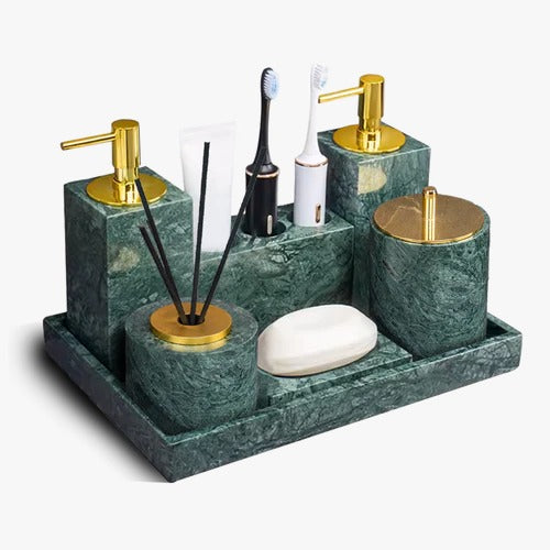 7 Pieces Indian Green Marble Ebarza Bathroom Set - IGM