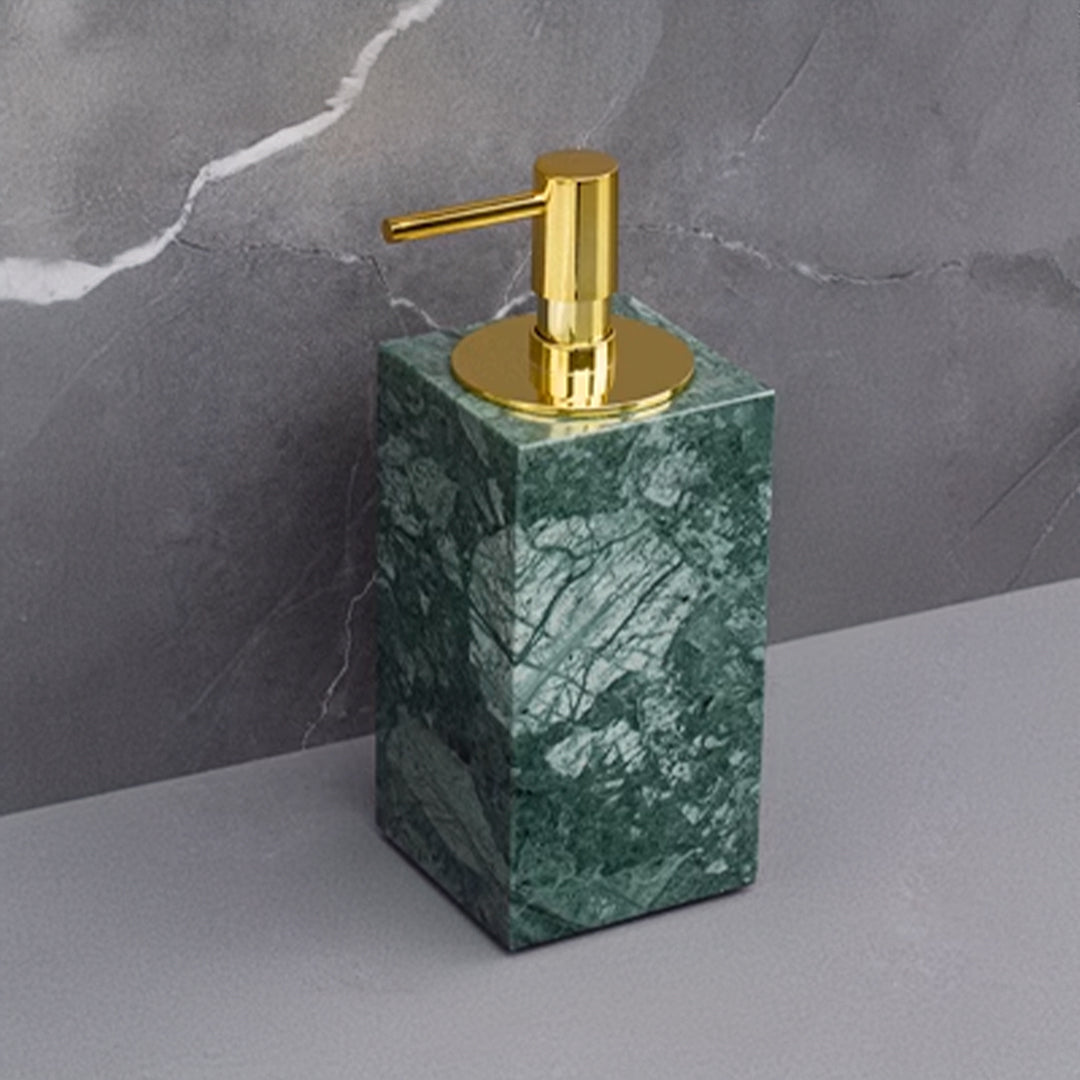 Indian Green Marble Square High Hand Sanitizer Bottle (Bright Gold Nozzle) SBK840-1 - Bathroom Accessories - ebarza Furniture UAE | Shop Modern Furniture in Abu Dhabi & Dubai - مفروشات ايبازرا في الامارات | تسوق اثاث عصري وديكورات مميزة في دبي وابوظبي