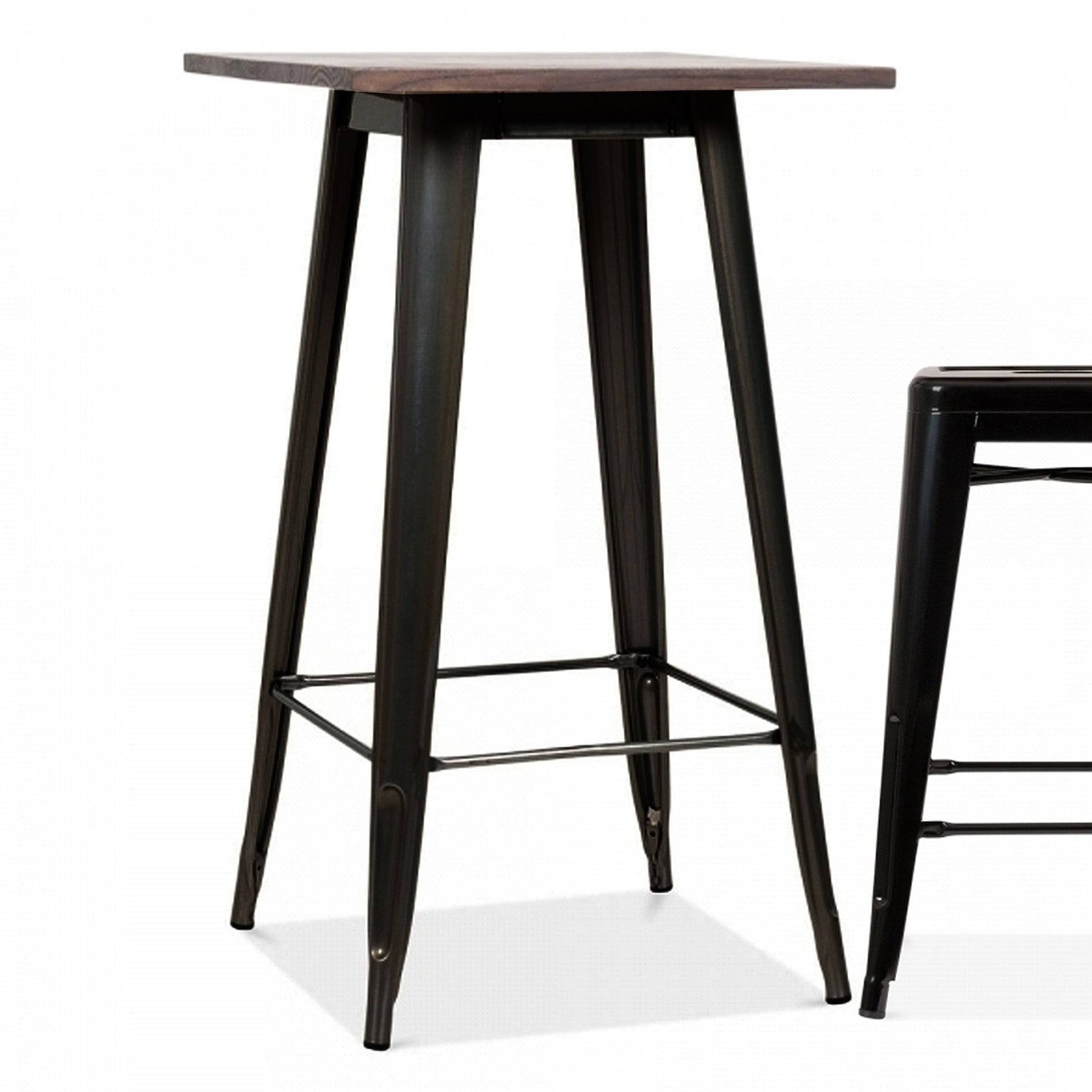 Industrial Bar Table With Solid Wood Top 60 Cm Gt-248U-Bw - Bar Tables - ebarza Furniture UAE | Shop Modern Furniture in Abu Dhabi & Dubai - مفروشات ايبازرا في الامارات | تسوق اثاث عصري وديكورات مميزة في دبي وابوظبي