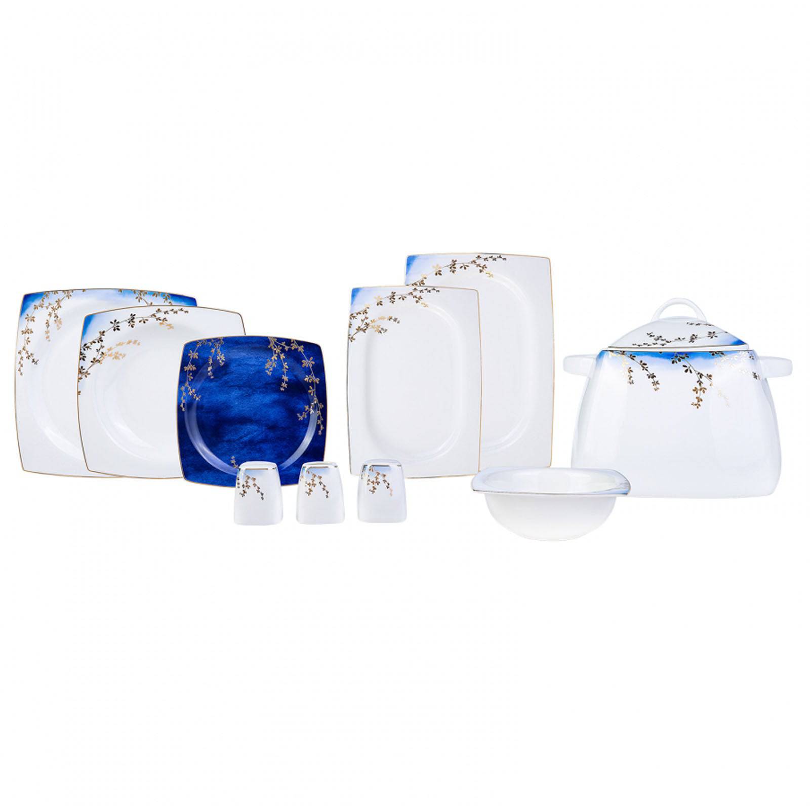 Karaca Fine Bone Blue Blush 60 Pieces Dinner Set For 12 People Square 153.03.08.0140 - Dinnerware Sets - ebarza Furniture UAE | Shop Modern Furniture in Abu Dhabi & Dubai - مفروشات ايبازرا في الامارات | تسوق اثاث عصري وديكورات مميزة في دبي وابوظبي