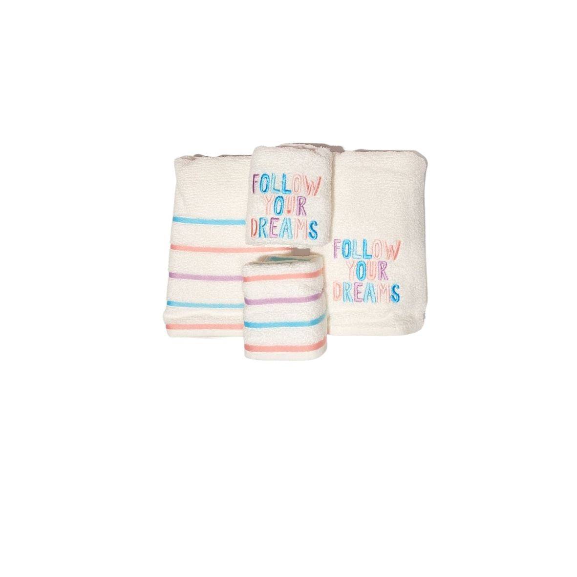 Karaca Follow Your Dreams 4 Piece Embroidered Towel Set 200.19.01.0292 -  Towels - ebarza Furniture UAE | Shop Modern Furniture in Abu Dhabi & Dubai - مفروشات ايبازرا في الامارات | تسوق اثاث عصري وديكورات مميزة في دبي وابوظبي