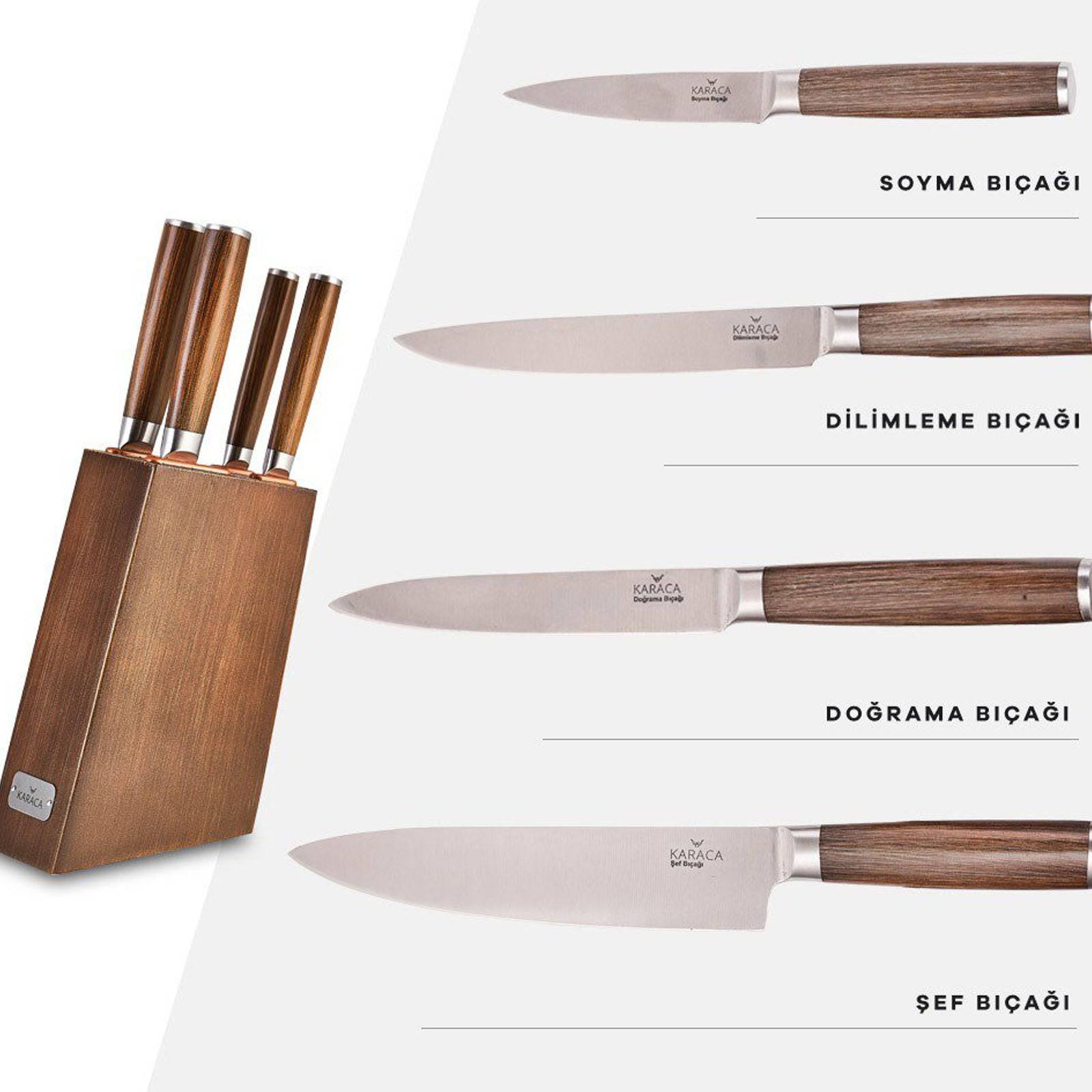 Karaca Hardwood 5 Piece Knife Set 153.03.06.1301 - Kitchen Knives - ebarza Furniture UAE | Shop Modern Furniture in Abu Dhabi & Dubai - مفروشات ايبازرا في الامارات | تسوق اثاث عصري وديكورات مميزة في دبي وابوظبي