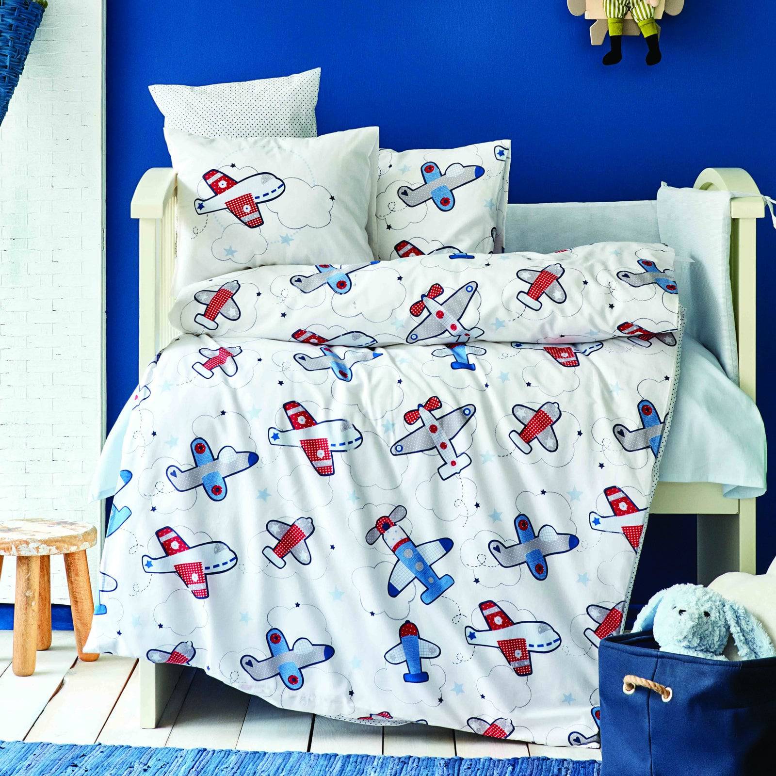 Karaca Home Airship Blue Cotton Baby Sleeping Set 200.16.01.0100 -  Bedding - ebarza Furniture UAE | Shop Modern Furniture in Abu Dhabi & Dubai - مفروشات ايبازرا في الامارات | تسوق اثاث عصري وديكورات مميزة في دبي وابوظبي