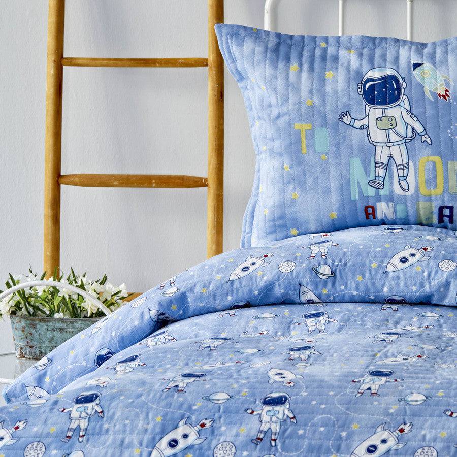 Karaca Home Astronaut Navy Blue Quilted Young Single Bedspread Set 200.18.01.0175 -  Bedding - ebarza Furniture UAE | Shop Modern Furniture in Abu Dhabi & Dubai - مفروشات ايبازرا في الامارات | تسوق اثاث عصري وديكورات مميزة في دبي وابوظبي