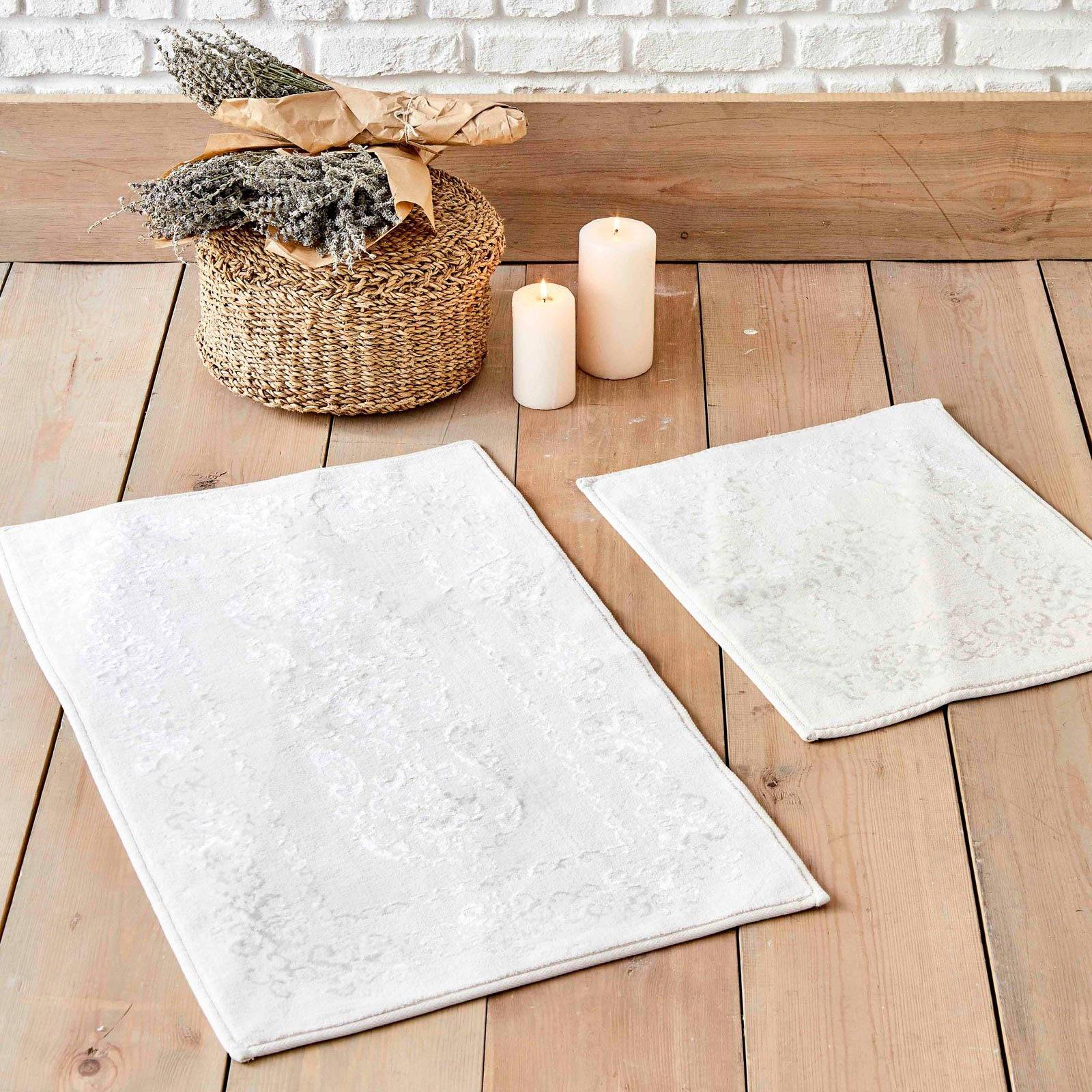 Karaca Home Azalea Cream/Ekru 2 Pieces Flosh Bath Mat 200.17.01.0185 - Bath Mats - ebarza Furniture UAE | Shop Modern Furniture in Abu Dhabi & Dubai - مفروشات ايبازرا في الامارات | تسوق اثاث عصري وديكورات مميزة في دبي وابوظبي