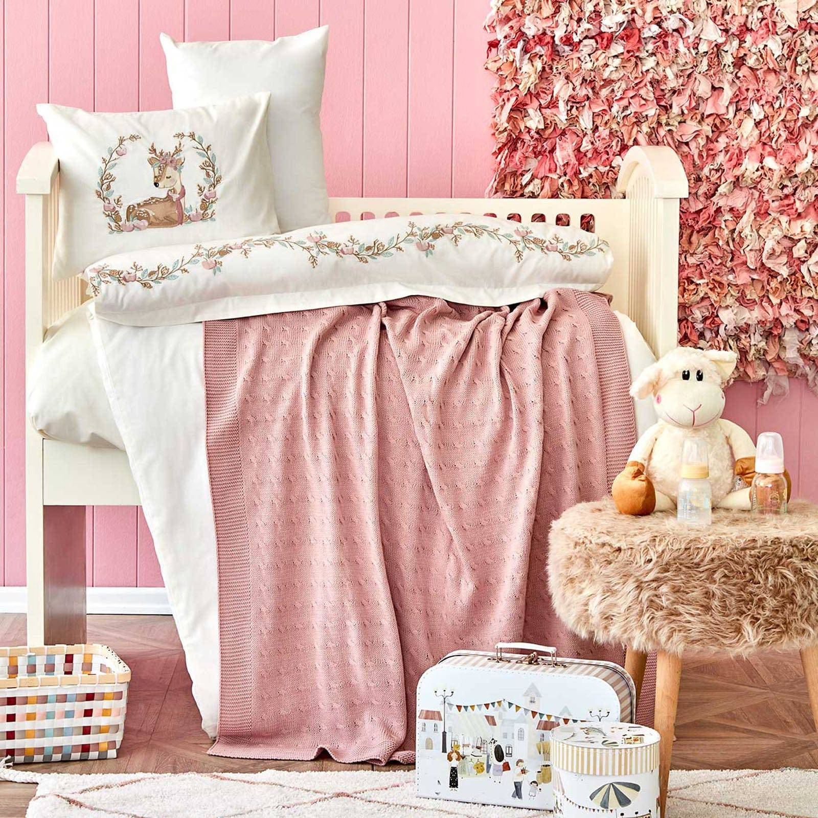 Karaca Home Baby Gazelle Pink Embroidered Private Baby Set 200.16.01.0269 -  Bedding - ebarza Furniture UAE | Shop Modern Furniture in Abu Dhabi & Dubai - مفروشات ايبازرا في الامارات | تسوق اثاث عصري وديكورات مميزة في دبي وابوظبي