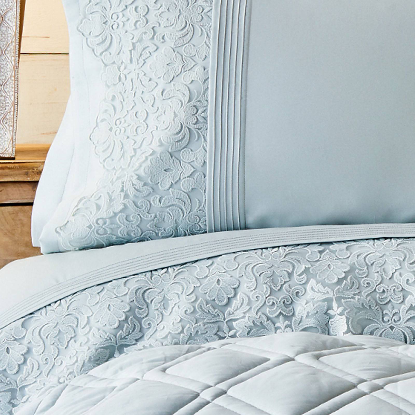Karaca Home Carissa Blue Satin Double 7 Piece Sleeping Set 200.15.01.0149 - Bedding - ebarza Furniture UAE | Shop Modern Furniture in Abu Dhabi & Dubai - مفروشات ايبازرا في الامارات | تسوق اثاث عصري وديكورات مميزة في دبي وابوظبي
