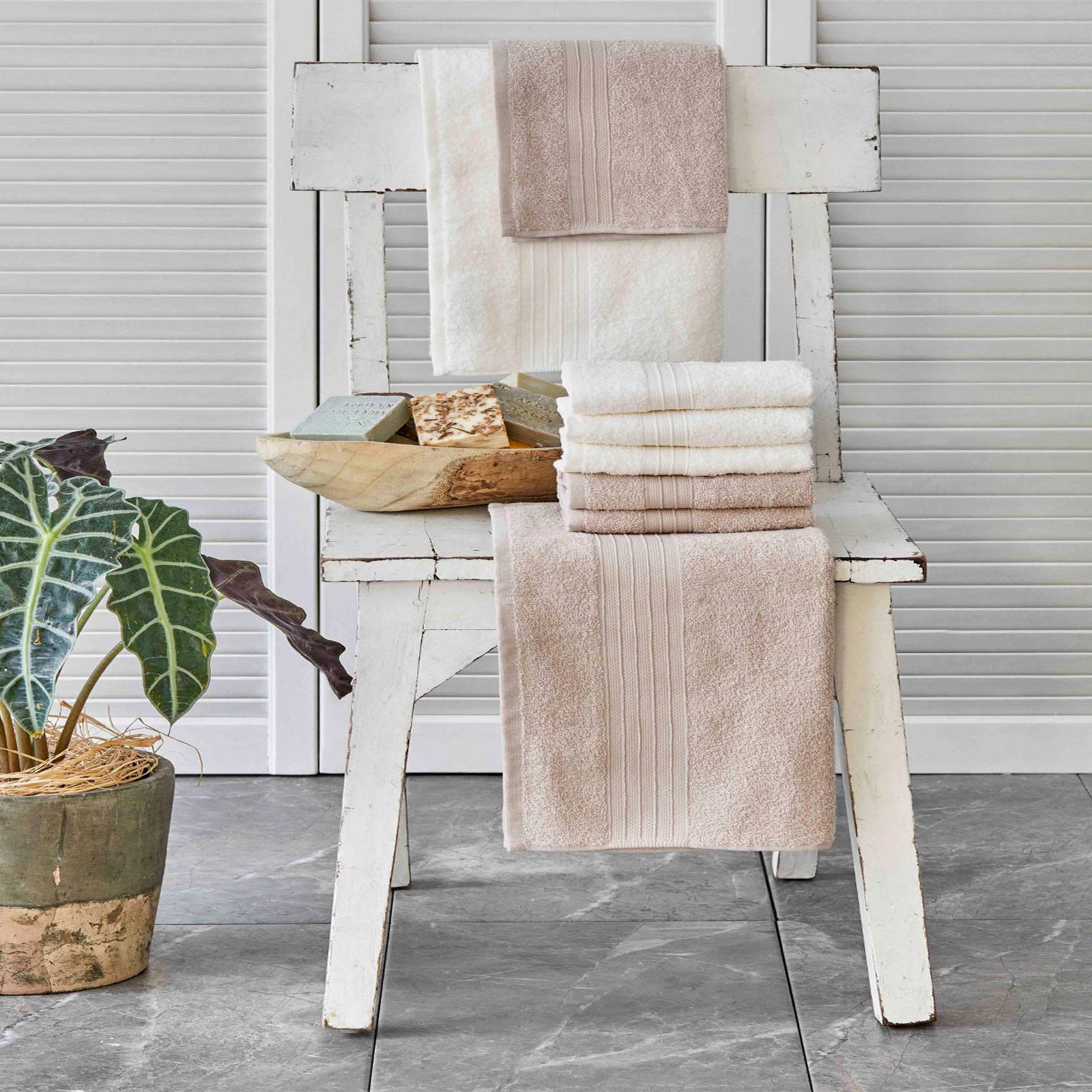 Karaca Home Delora Off White BEJ 8 Piece Towel Set 200.17.01.0229 - Towels - ebarza Furniture UAE | Shop Modern Furniture in Abu Dhabi & Dubai - مفروشات ايبازرا في الامارات | تسوق اثاث عصري وديكورات مميزة في دبي وابوظبي