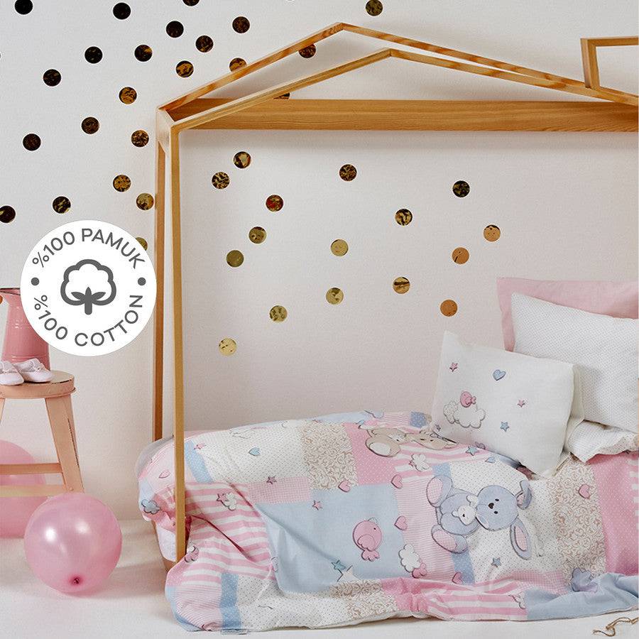 Karaca Home Honey Bunny Pink 100% Cotton Baby Duvet Cover Set 200.16.01.0223 -  Bedding - ebarza Furniture UAE | Shop Modern Furniture in Abu Dhabi & Dubai - مفروشات ايبازرا في الامارات | تسوق اثاث عصري وديكورات مميزة في دبي وابوظبي