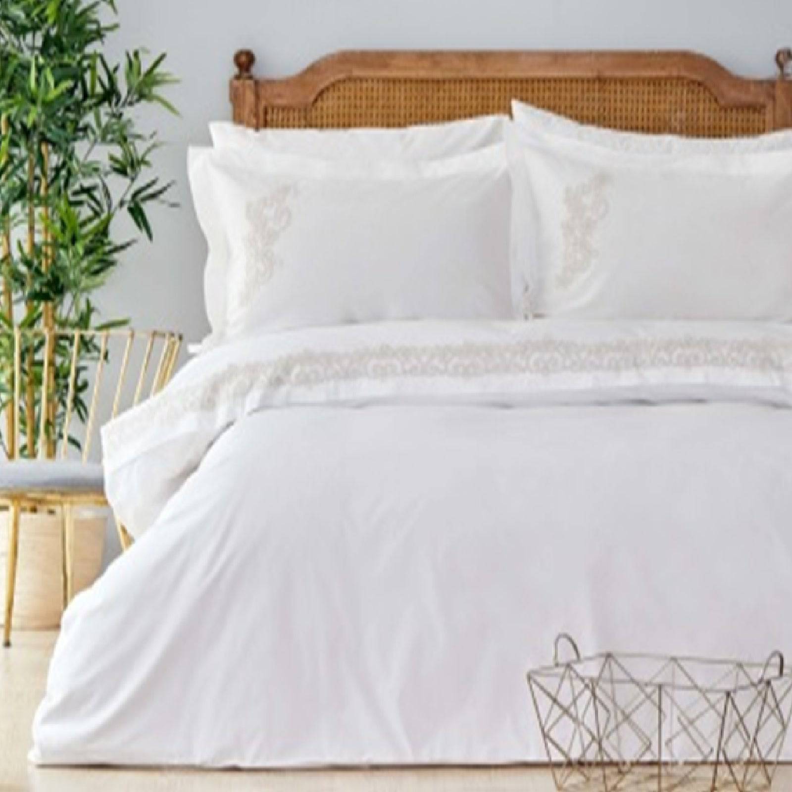 Karaca Home Lamine Ekru Embroidered Bedding Set 200.18.01.0433 - Bedding - ebarza Furniture UAE | Shop Modern Furniture in Abu Dhabi & Dubai - مفروشات ايبازرا في الامارات | تسوق اثاث عصري وديكورات مميزة في دبي وابوظبي