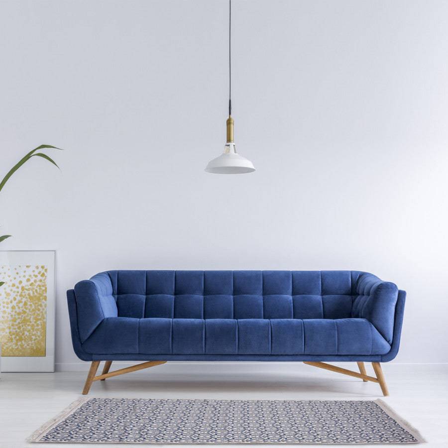 Karaca Home Morocco Ecru Navy Blue Rug 80X150 Cm 201.16.01.0100 - Rugs - ebarza Furniture UAE | Shop Modern Furniture in Abu Dhabi & Dubai - مفروشات ايبازرا في الامارات | تسوق اثاث عصري وديكورات مميزة في دبي وابوظبي