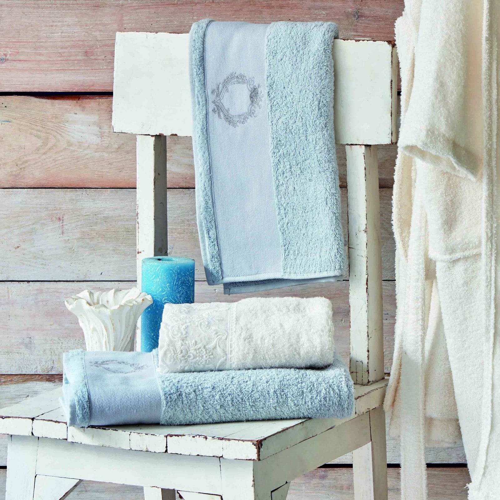Karaca Home Silvio Offwhite Water Green Lacy Hammam Set 200.16.01.0202 - Towels - ebarza Furniture UAE | Shop Modern Furniture in Abu Dhabi & Dubai - مفروشات ايبازرا في الامارات | تسوق اثاث عصري وديكورات مميزة في دبي وابوظبي