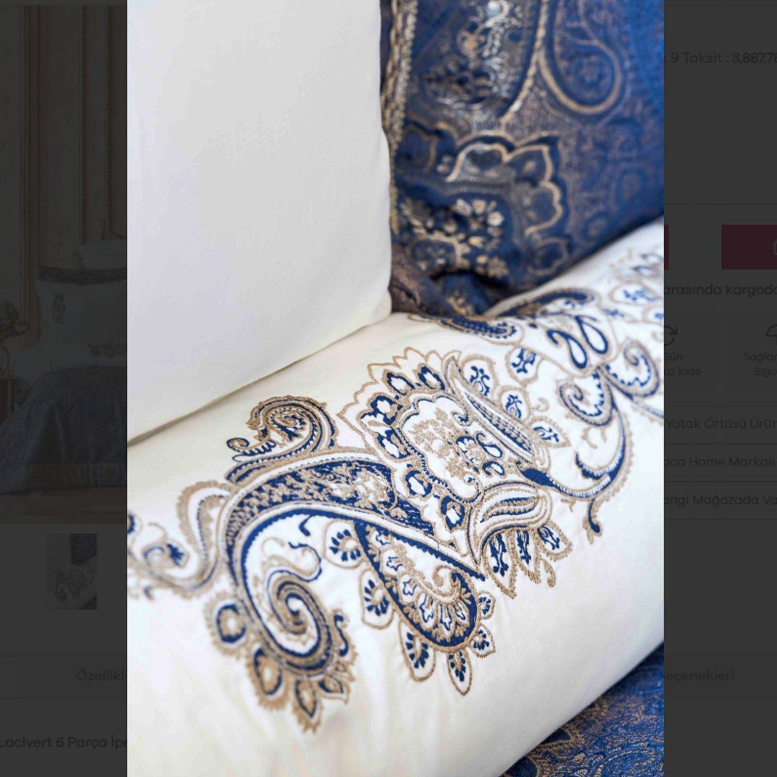 Karaca Home Venita Navy Blue 6 Pieces Silk Bedspread 200.17.01.0113 -  Bedding - ebarza Furniture UAE | Shop Modern Furniture in Abu Dhabi & Dubai - مفروشات ايبازرا في الامارات | تسوق اثاث عصري وديكورات مميزة في دبي وابوظبي