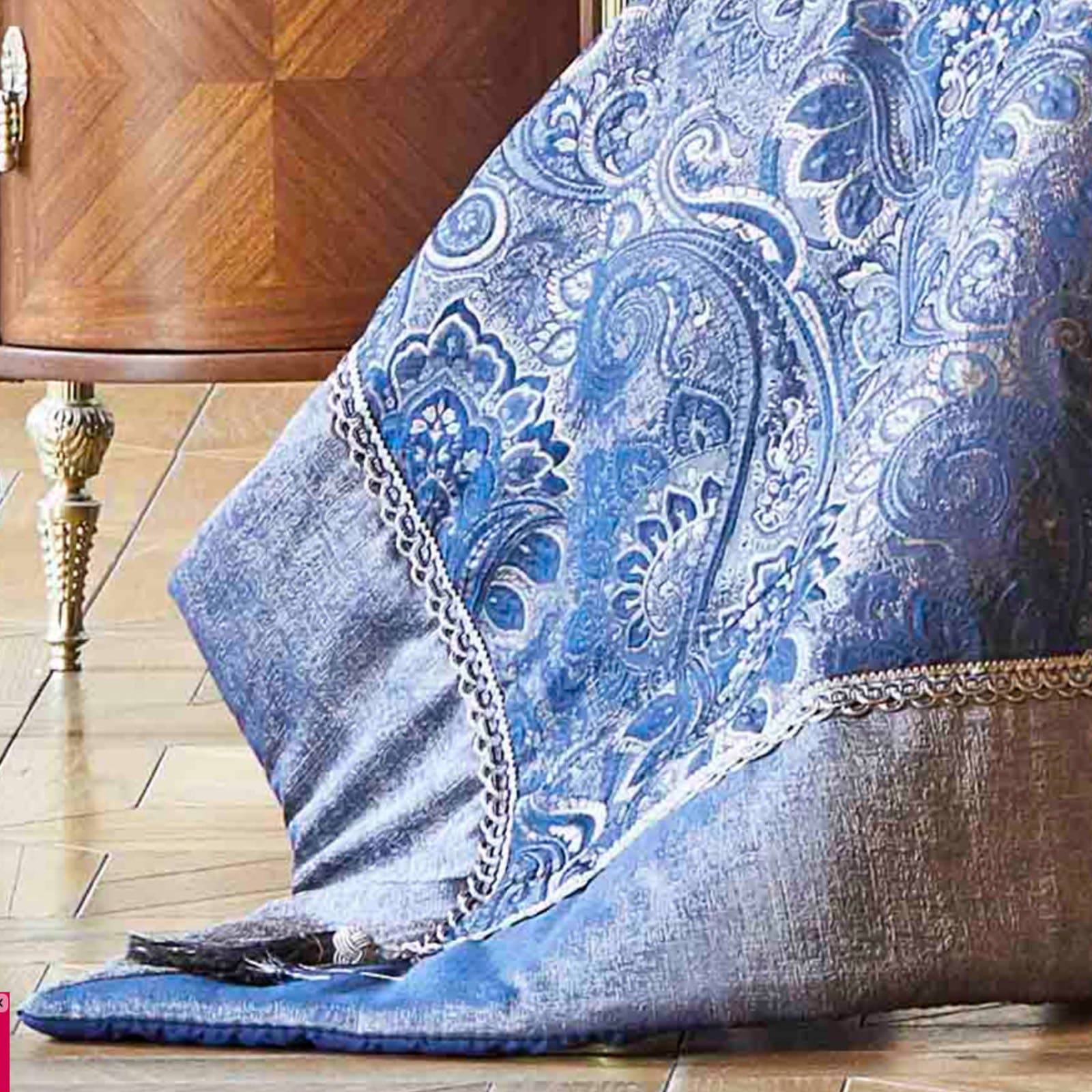 Karaca Home Venita Navy Blue 6 Pieces Silk Bedspread 200.17.01.0113 -  Bedding - ebarza Furniture UAE | Shop Modern Furniture in Abu Dhabi & Dubai - مفروشات ايبازرا في الامارات | تسوق اثاث عصري وديكورات مميزة في دبي وابوظبي