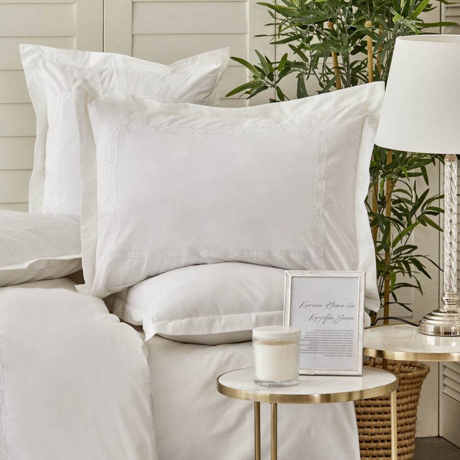 Karaca Home White Collection Nimes 100% Cotton Double Duvet Cover Set 200.18.01.0647 -  Bedding - ebarza Furniture UAE | Shop Modern Furniture in Abu Dhabi & Dubai - مفروشات ايبازرا في الامارات | تسوق اثاث عصري وديكورات مميزة في دبي وابوظبي
