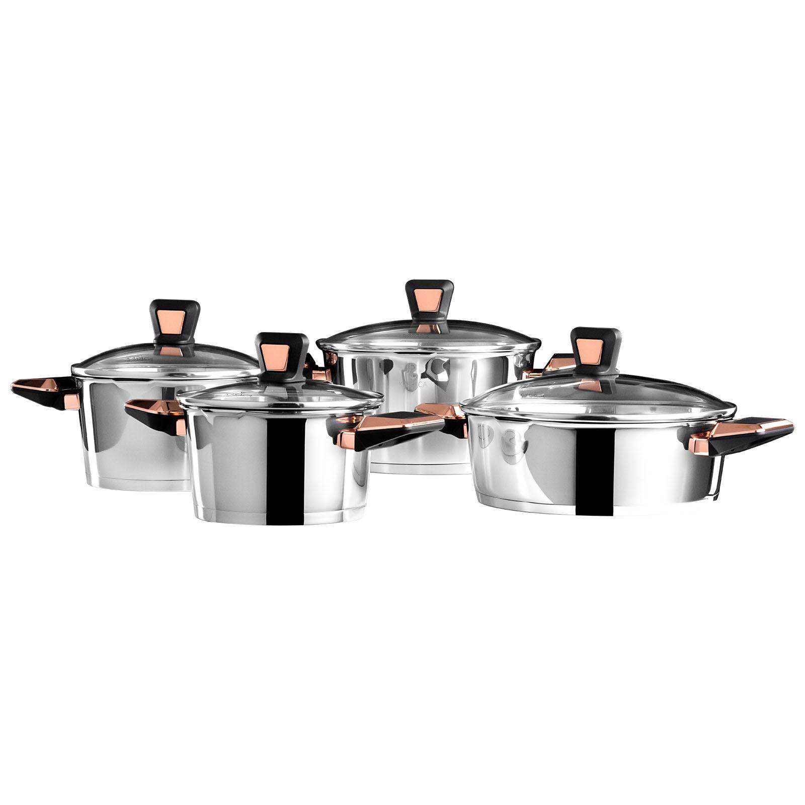 Karaca Kobe Powersteel 316 Steel 8 Piece Cookware Set 153.03.07.8260 -  Cookware Sets - ebarza Furniture UAE | Shop Modern Furniture in Abu Dhabi & Dubai - مفروشات ايبازرا في الامارات | تسوق اثاث عصري وديكورات مميزة في دبي وابوظبي