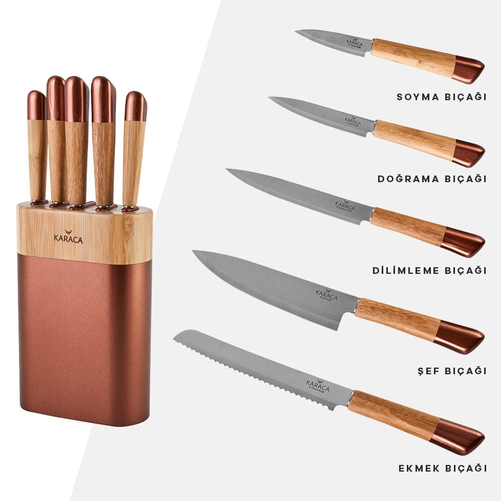 Karaca Maple Rosegold 6 Piece Knife Set 153.03.06.1454 -  Kitchen Knives - ebarza Furniture UAE | Shop Modern Furniture in Abu Dhabi & Dubai - مفروشات ايبازرا في الامارات | تسوق اثاث عصري وديكورات مميزة في دبي وابوظبي