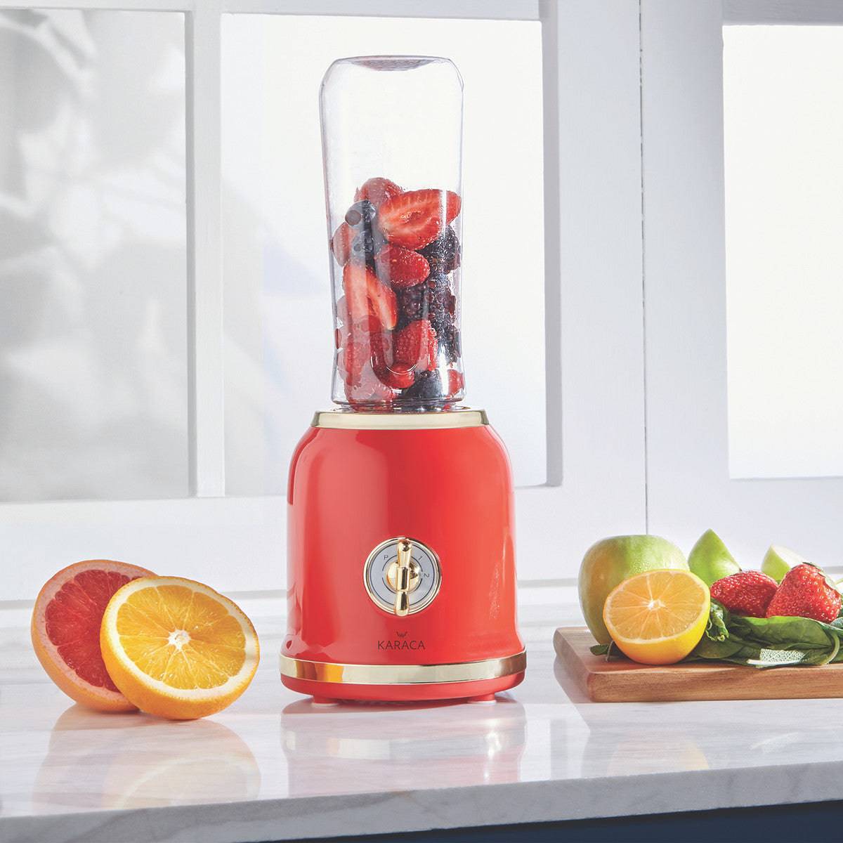 Karaca Retro Personal Personal Smoothie Blender Red 153.03.06.2448 - Kitchen Appliances - ebarza Furniture UAE | Shop Modern Furniture in Abu Dhabi & Dubai - مفروشات ايبازرا في الامارات | تسوق اثاث عصري وديكورات مميزة في دبي وابوظبي