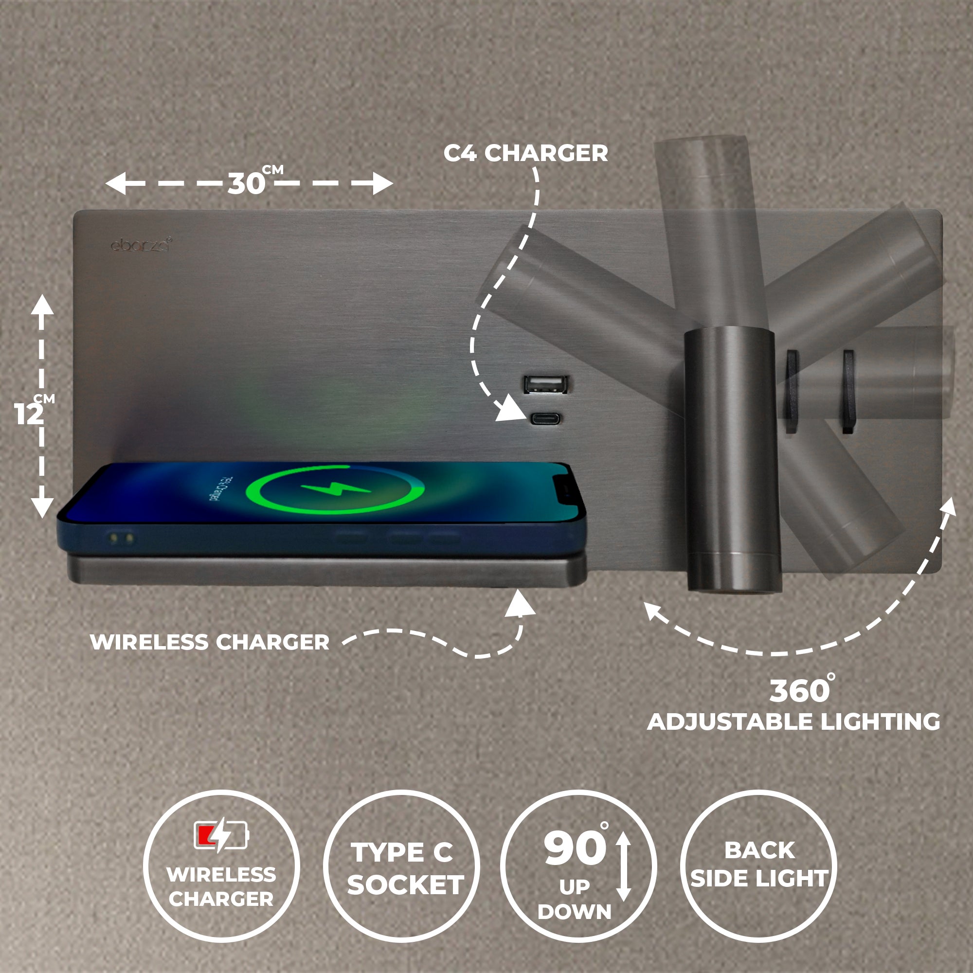 Kross Hotel Style Headboard/ Wall Reading Lamp Kross-WL(UA)-26 GB - Wall Lamps - ebarza Furniture UAE | Shop Modern Furniture in Abu Dhabi & Dubai - مفروشات ايبازرا في الامارات | تسوق اثاث عصري وديكورات مميزة في دبي وابوظبي