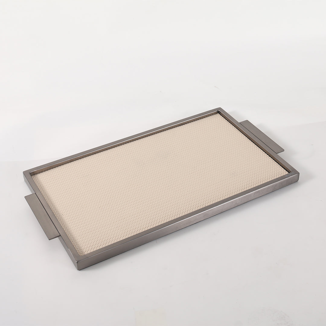 LEATHER & METAL Beige TRAY-L W6047A - Trays - ebarza Furniture UAE | Shop Modern Furniture in Abu Dhabi & Dubai - مفروشات ايبازرا في الامارات | تسوق اثاث عصري وديكورات مميزة في دبي وابوظبي
