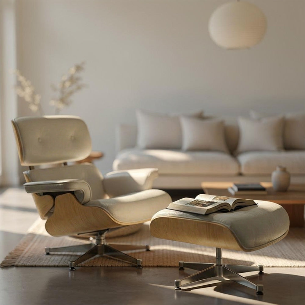 White Genuine Leather Lounge Chair And Ottoman WHITE-N Bp8026-Tnw - Lounge Chairs - ebarza Furniture UAE | Shop Modern Furniture in Abu Dhabi & Dubai - مفروشات ايبازرا في الامارات | تسوق اثاث عصري وديكورات مميزة في دبي وابوظبي