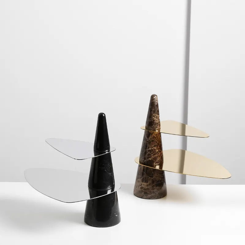 Marble & Stainless Steel Double Tiered Tray - Chrome FC-W22019A - Trays - ebarza Furniture UAE | Shop Modern Furniture in Abu Dhabi & Dubai - مفروشات ايبازرا في الامارات | تسوق اثاث عصري وديكورات مميزة في دبي وابوظبي