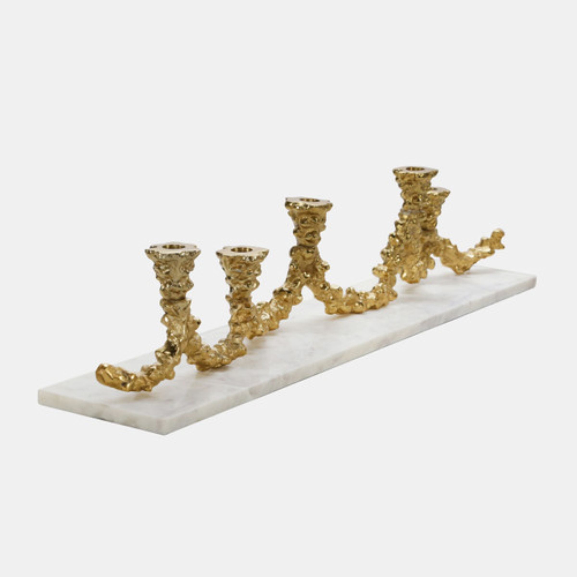 Metal Candelabra On Marble Base, White And Gold 15212 - Candle Holders - ebarza Furniture UAE | Shop Modern Furniture in Abu Dhabi & Dubai - مفروشات ايبازرا في الامارات | تسوق اثاث عصري وديكورات مميزة في دبي وابوظبي