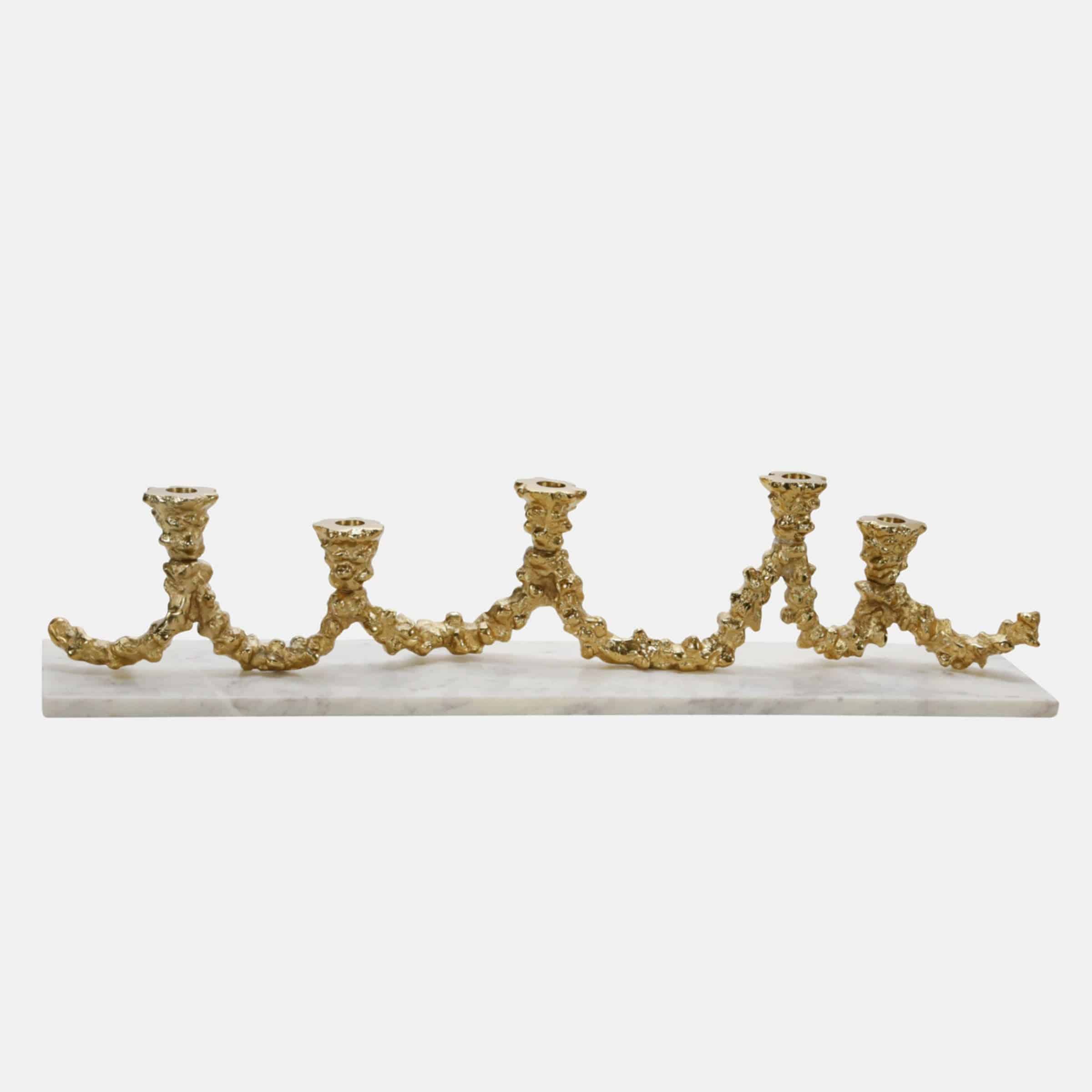 Metal Candelabra On Marble Base, White And Gold 15212 - Candle Holders - ebarza Furniture UAE | Shop Modern Furniture in Abu Dhabi & Dubai - مفروشات ايبازرا في الامارات | تسوق اثاث عصري وديكورات مميزة في دبي وابوظبي