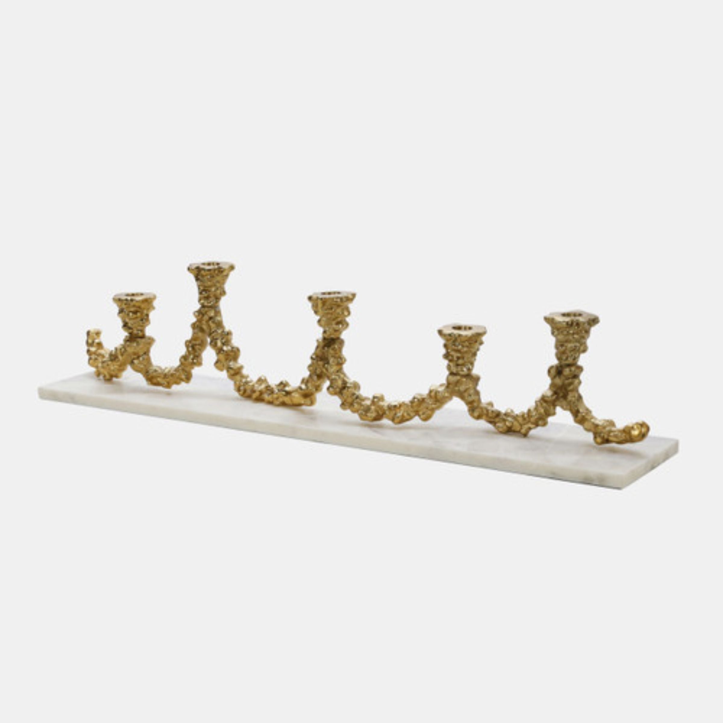 Metal Candelabra On Marble Base, White And Gold 15212 - Candle Holders - ebarza Furniture UAE | Shop Modern Furniture in Abu Dhabi & Dubai - مفروشات ايبازرا في الامارات | تسوق اثاث عصري وديكورات مميزة في دبي وابوظبي