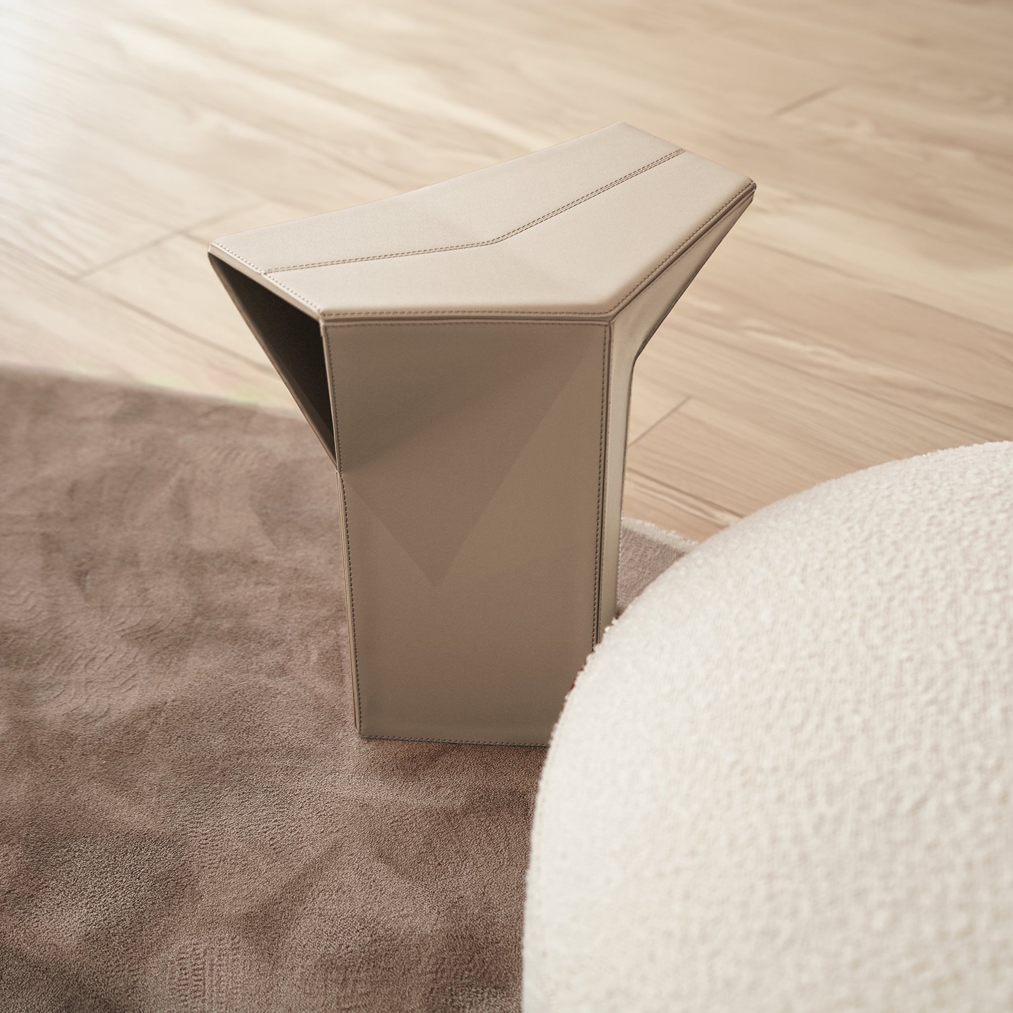 Microfiber Saddle Leather Side Table/ Low Stool JK-D161 Beige - Poufs - ebarza Furniture UAE | Shop Modern Furniture in Abu Dhabi & Dubai - مفروشات ايبازرا في الامارات | تسوق اثاث عصري وديكورات مميزة في دبي وابوظبي
