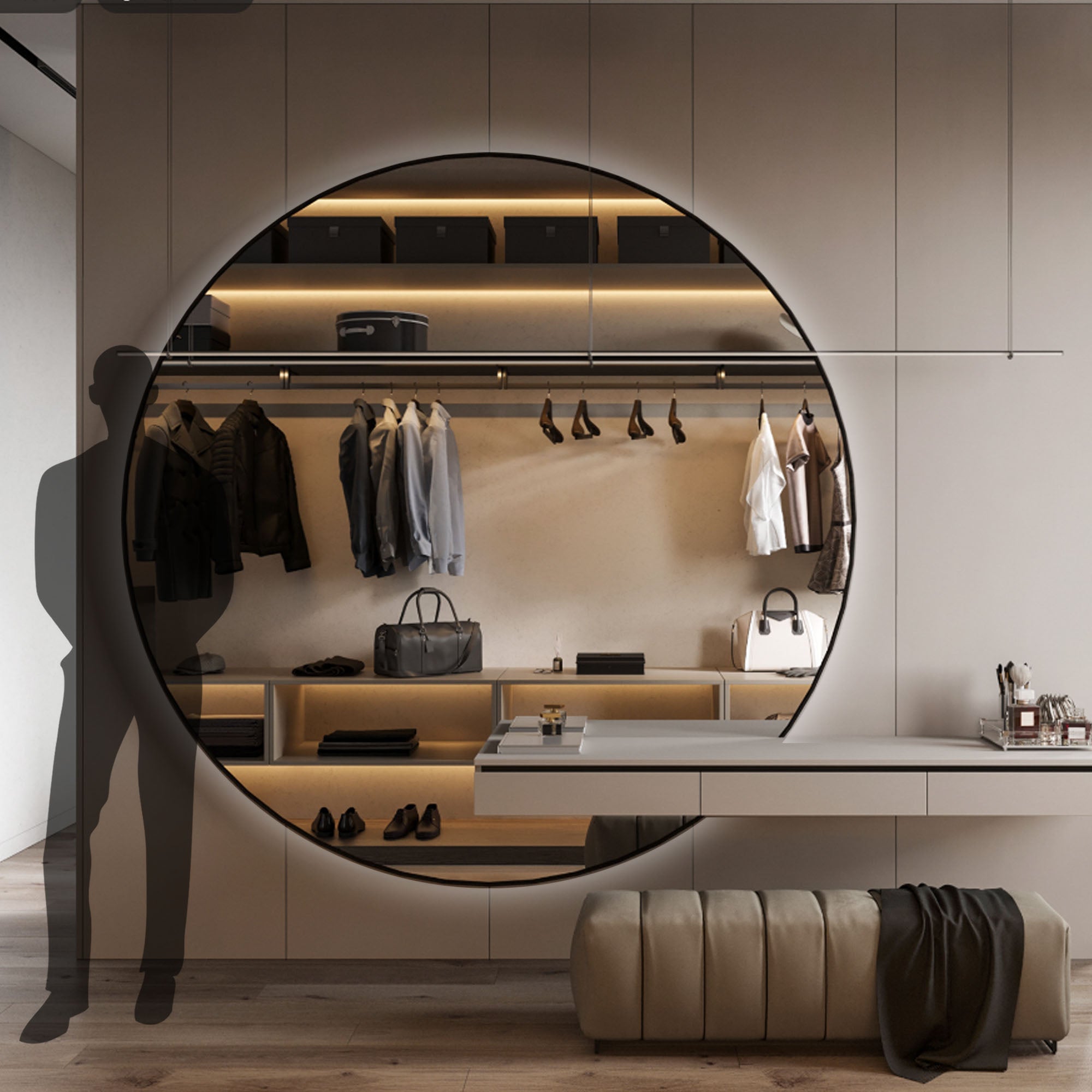 Black Mirror SS Frame + LED OA-9356 - Mirrors - ebarza Furniture UAE | Shop Modern Furniture in Abu Dhabi & Dubai - مفروشات ايبازرا في الامارات | تسوق اثاث عصري وديكورات مميزة في دبي وابوظبي