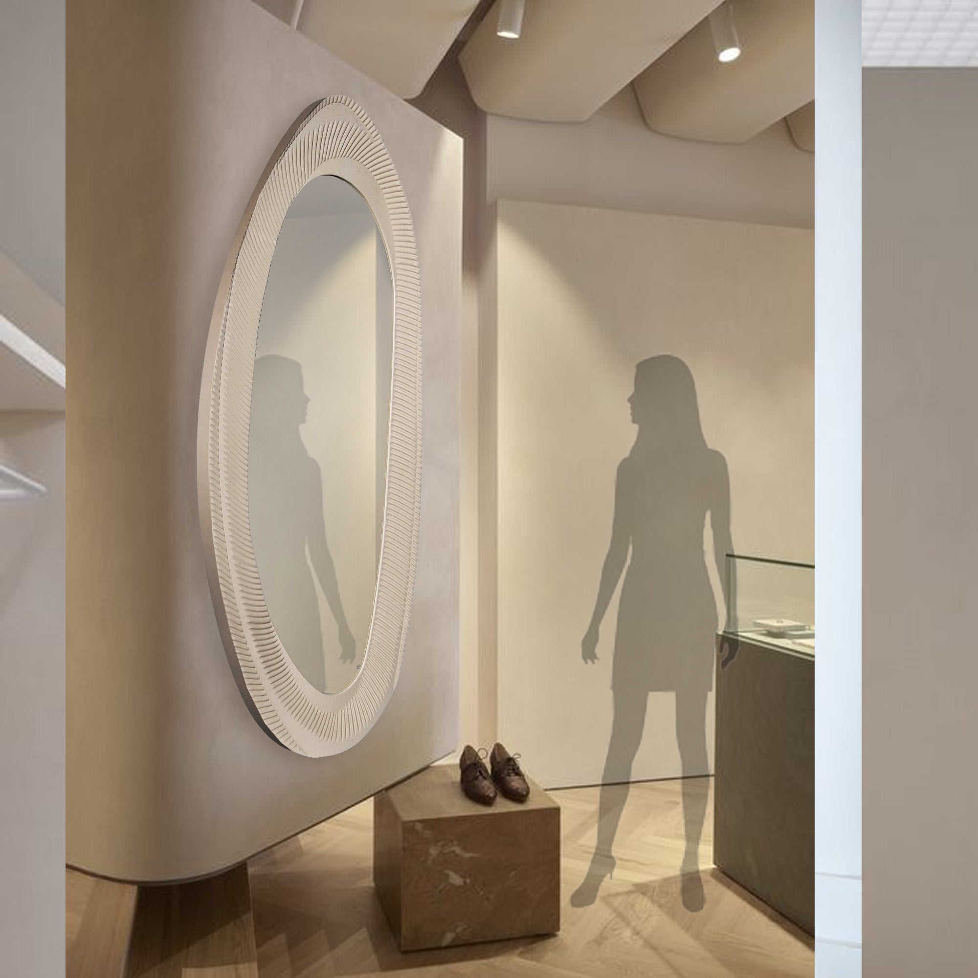 Onda Wall Mirror Brushed Milky White Frame OA-9354-G - Mirrors - ebarza Furniture UAE | Shop Modern Furniture in Abu Dhabi & Dubai - مفروشات ايبازرا في الامارات | تسوق اثاث عصري وديكورات مميزة في دبي وابوظبي