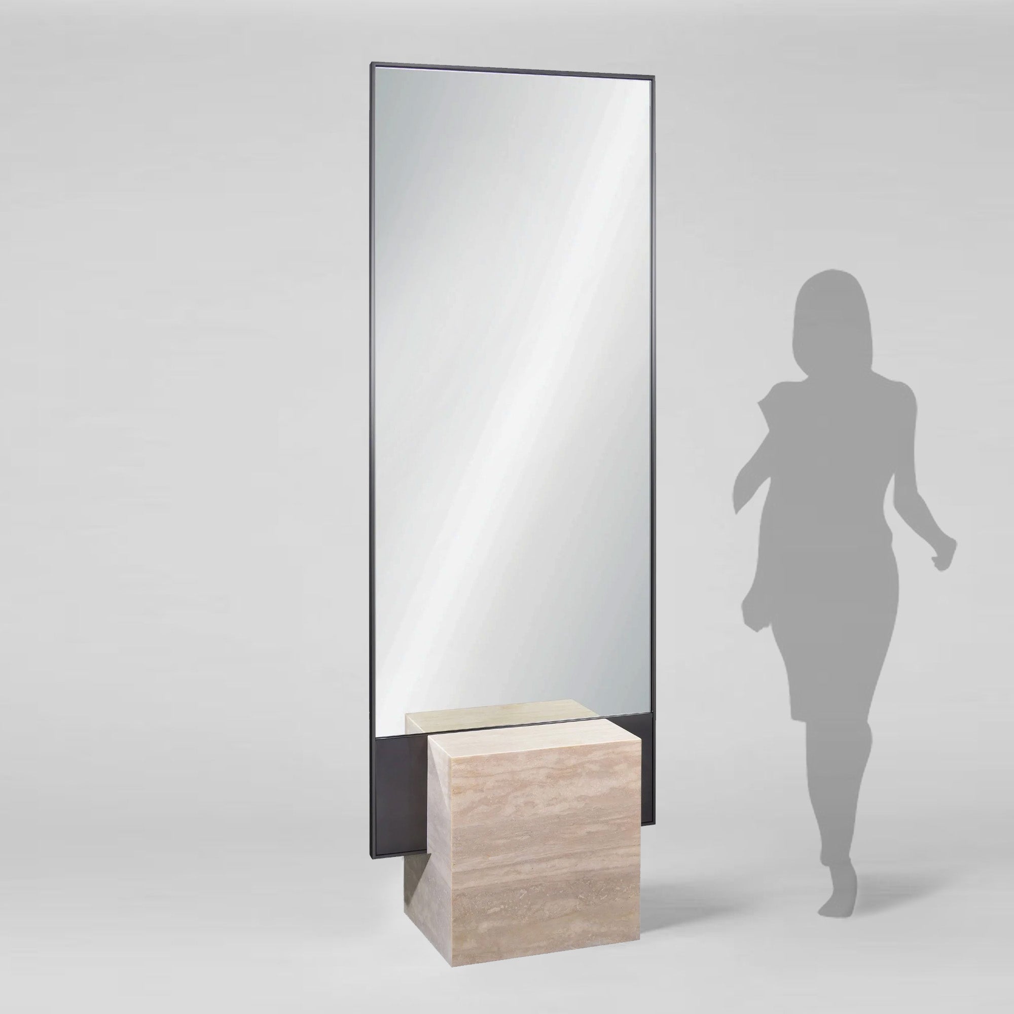 Travertine Base With Brushed black Metal Frame Floor Mirror OA-9358-Black - Mirrors - ebarza Furniture UAE | Shop Modern Furniture in Abu Dhabi & Dubai - مفروشات ايبازرا في الامارات | تسوق اثاث عصري وديكورات مميزة في دبي وابوظبي