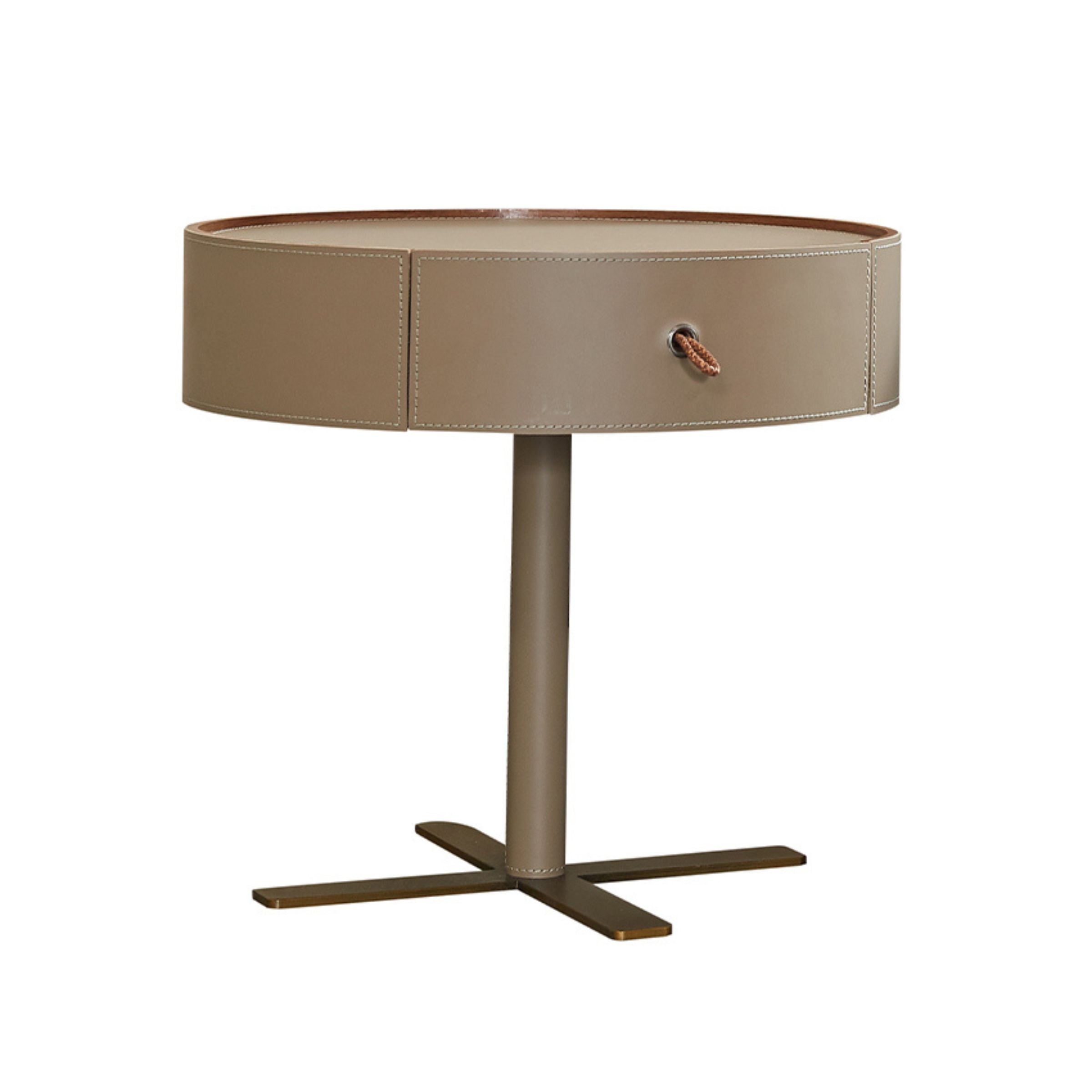 Mojave Saddle Leather Bedside Table MLL-T64 - Side Tables - ebarza Furniture UAE | Shop Modern Furniture in Abu Dhabi & Dubai - مفروشات ايبازرا في الامارات | تسوق اثاث عصري وديكورات مميزة في دبي وابوظبي