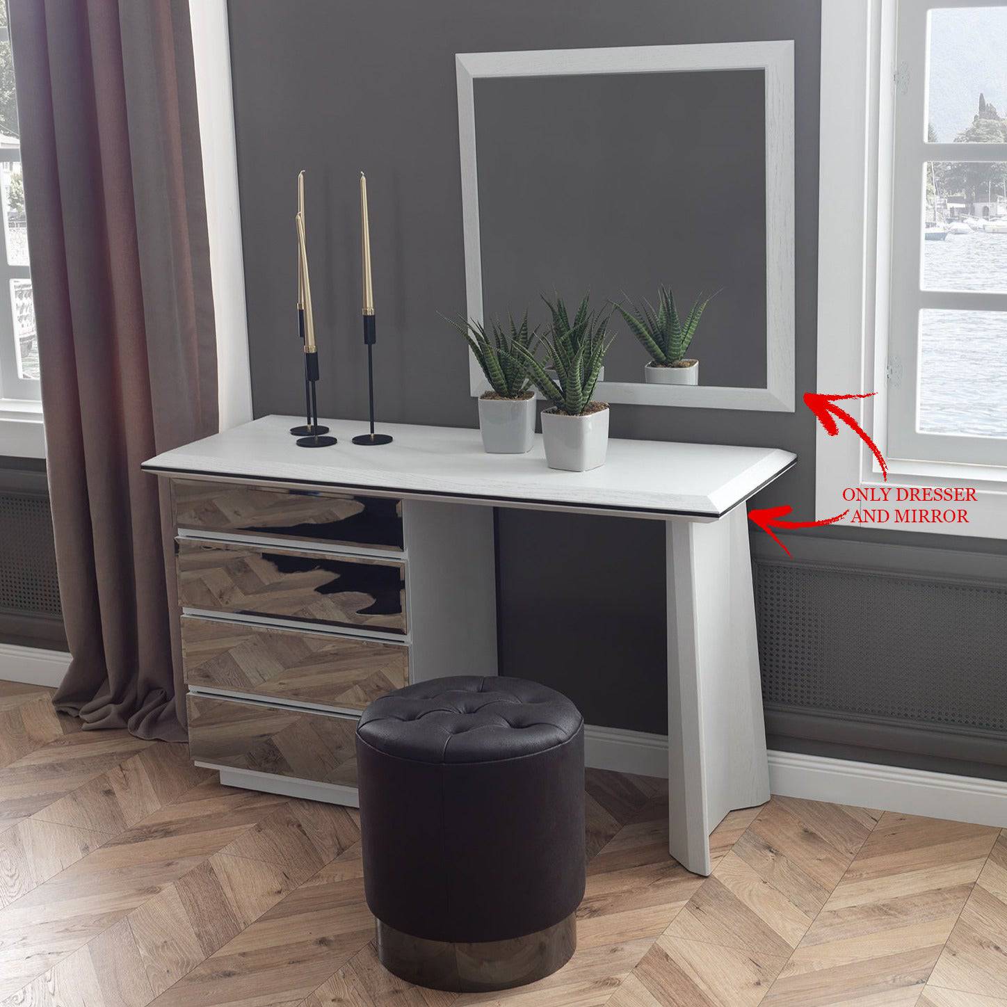 Mona White Dresser And Mirror Monawhite-Drsrmrr -  Dressers and Mirrors - ebarza Furniture UAE | Shop Modern Furniture in Abu Dhabi & Dubai - مفروشات ايبازرا في الامارات | تسوق اثاث عصري وديكورات مميزة في دبي وابوظبي