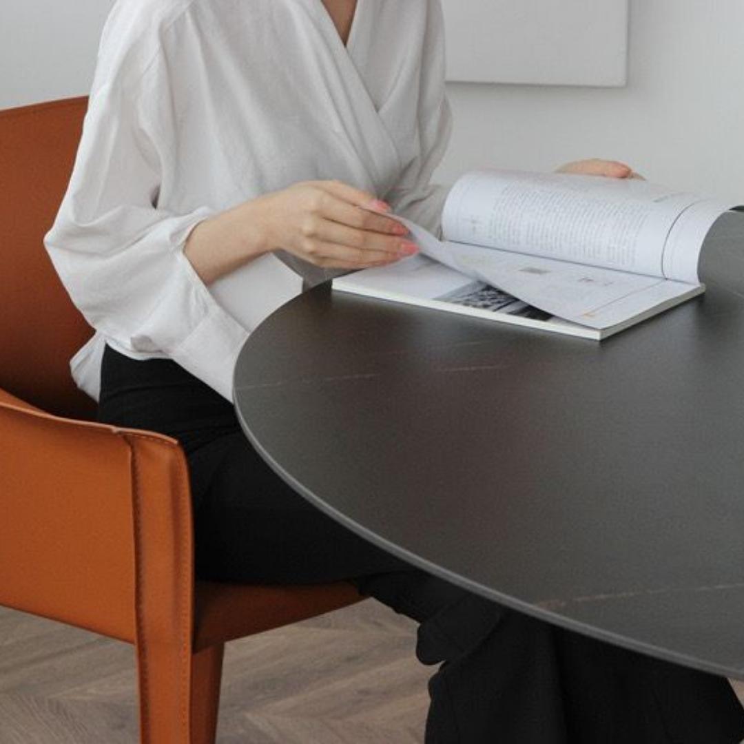 Mycroft Saddle Leather With Sintered Stone Dining Table MLL-C02 - Dining Tables - ebarza Furniture UAE | Shop Modern Furniture in Abu Dhabi & Dubai - مفروشات ايبازرا في الامارات | تسوق اثاث عصري وديكورات مميزة في دبي وابوظبي